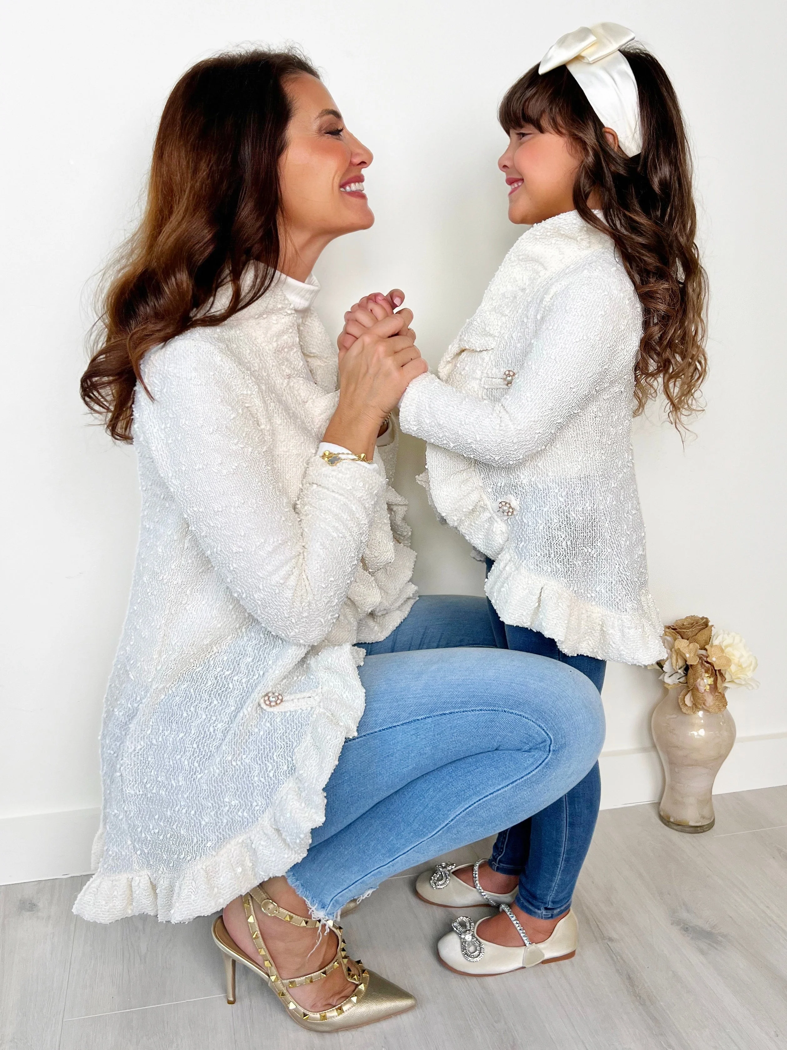 Mommy and Me Classy Duo Ivory Blazer Ruffle Cardigan - Image 5