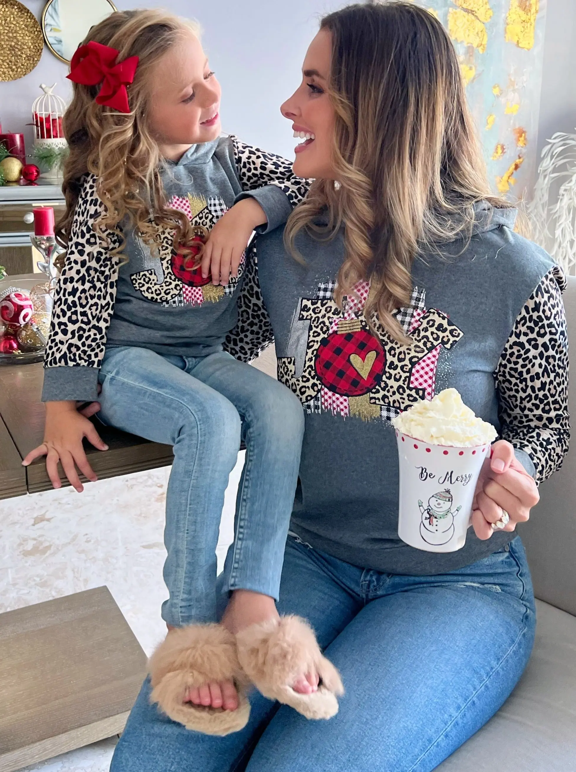 Mommy and Me Joy Leopard Raglan Hoodie - Image 5