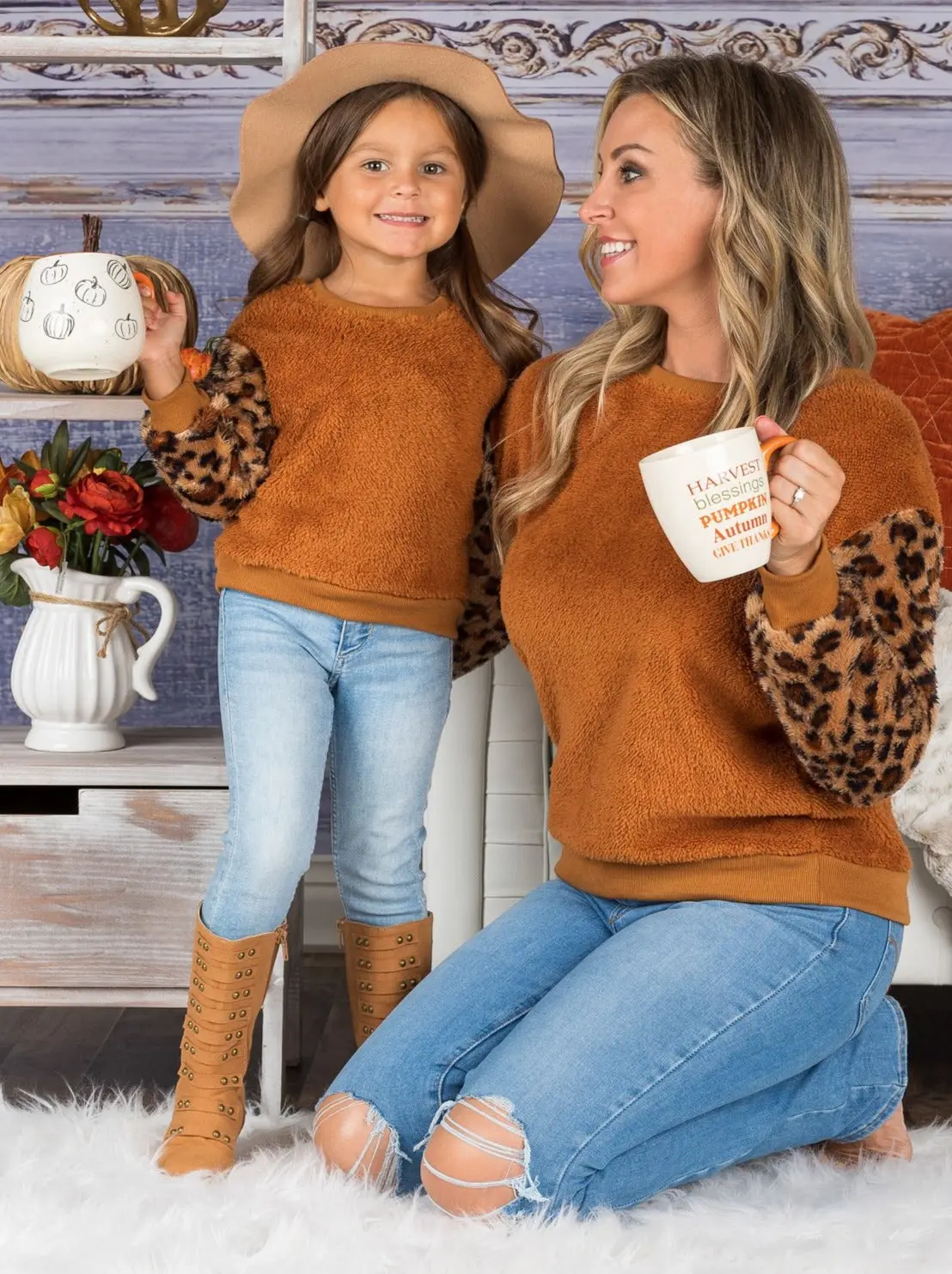 Mommy and Me Plush Leopard Raglan Sweater - Image 2
