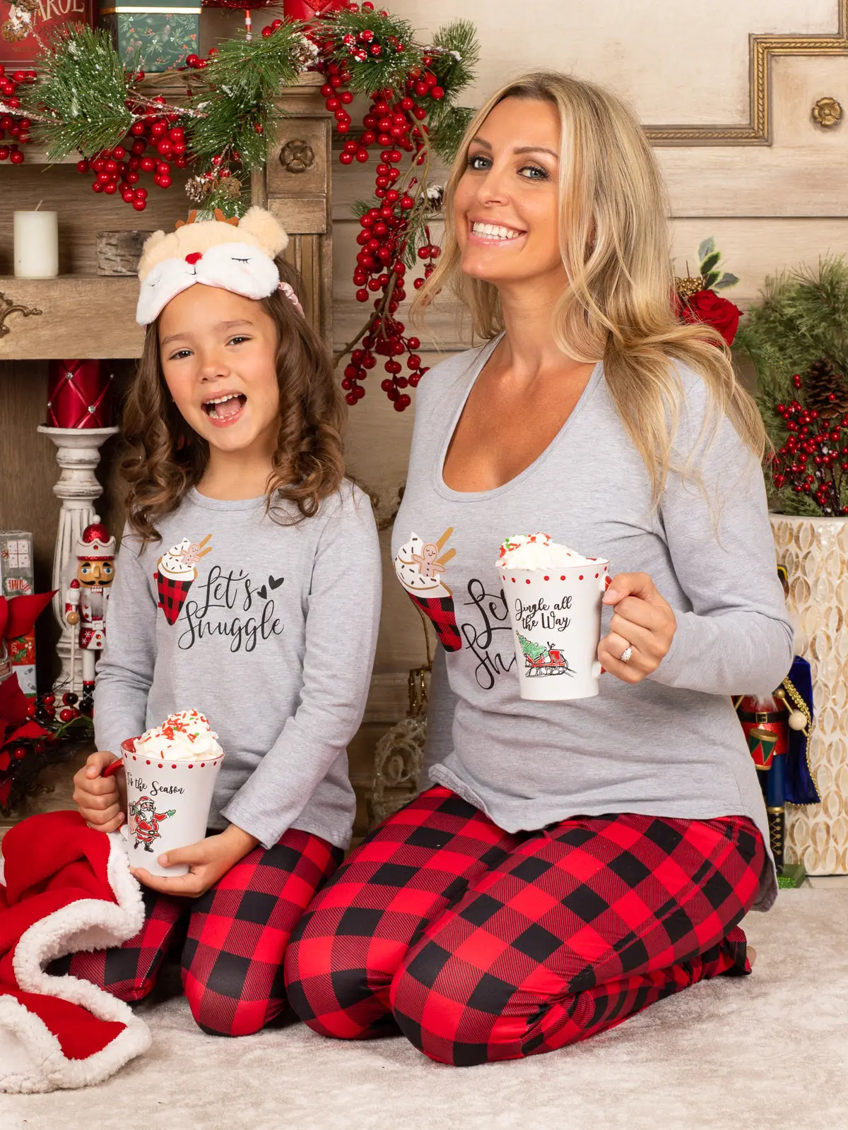 Mommy and Me Let's Snuggle Plaid Pajama Set - Image 2