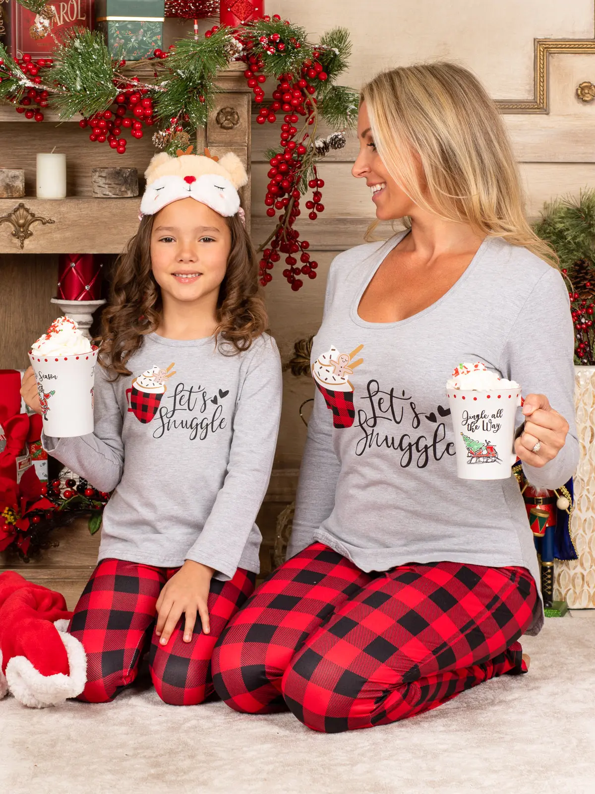 Mommy and Me Let's Snuggle Plaid Pajama Set - Image 3