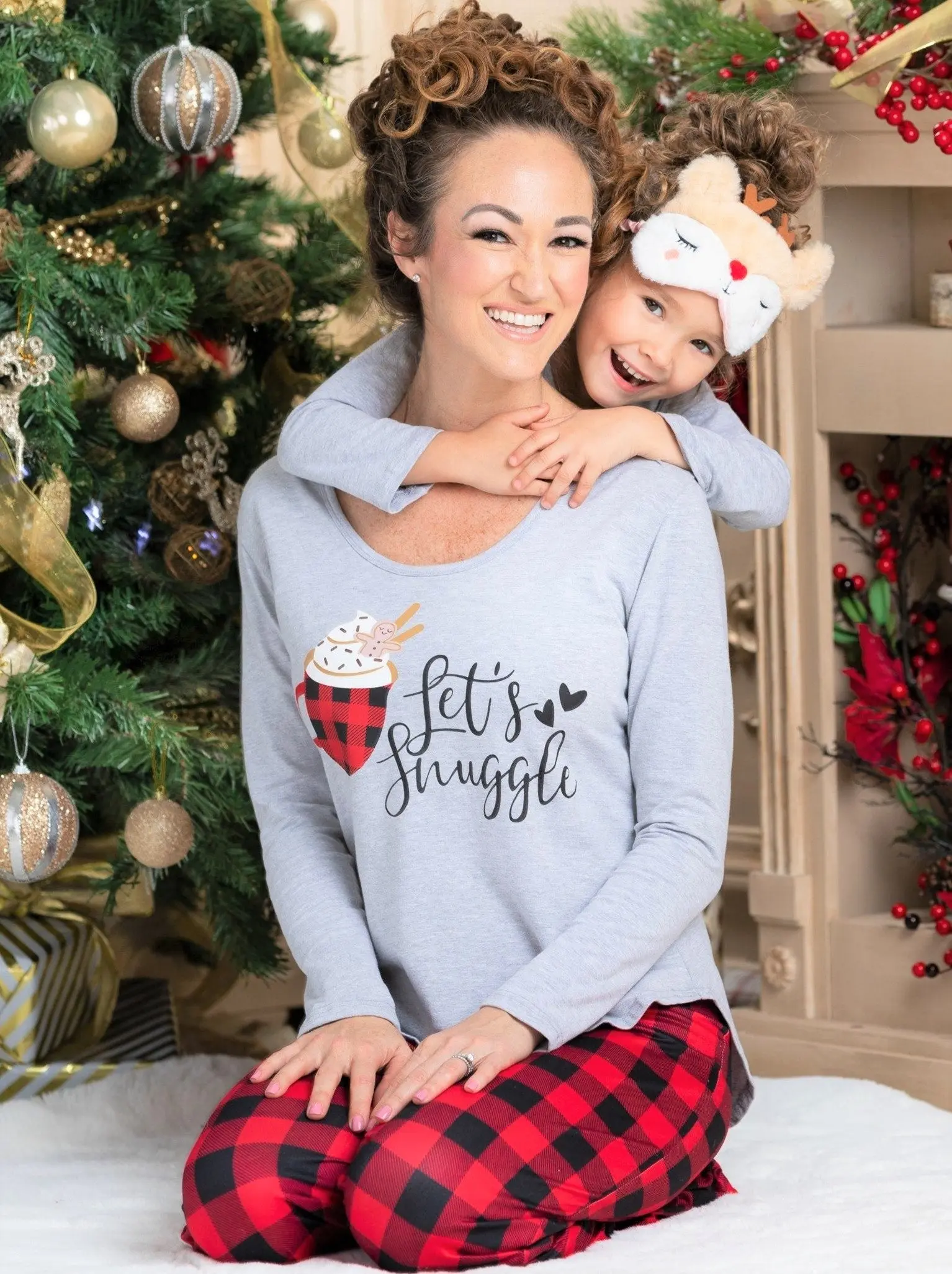 Mommy and Me Let's Snuggle Plaid Pajama Set - Image 4
