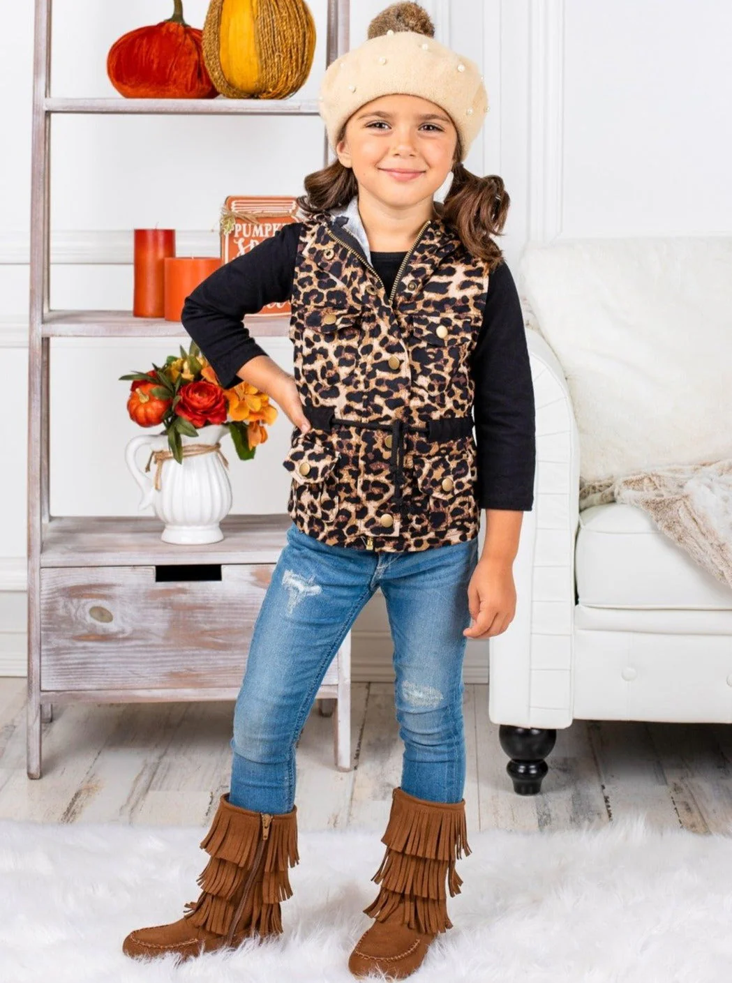 Mommy and Me Top and Leopard Hoodie Vest Set - Image 6