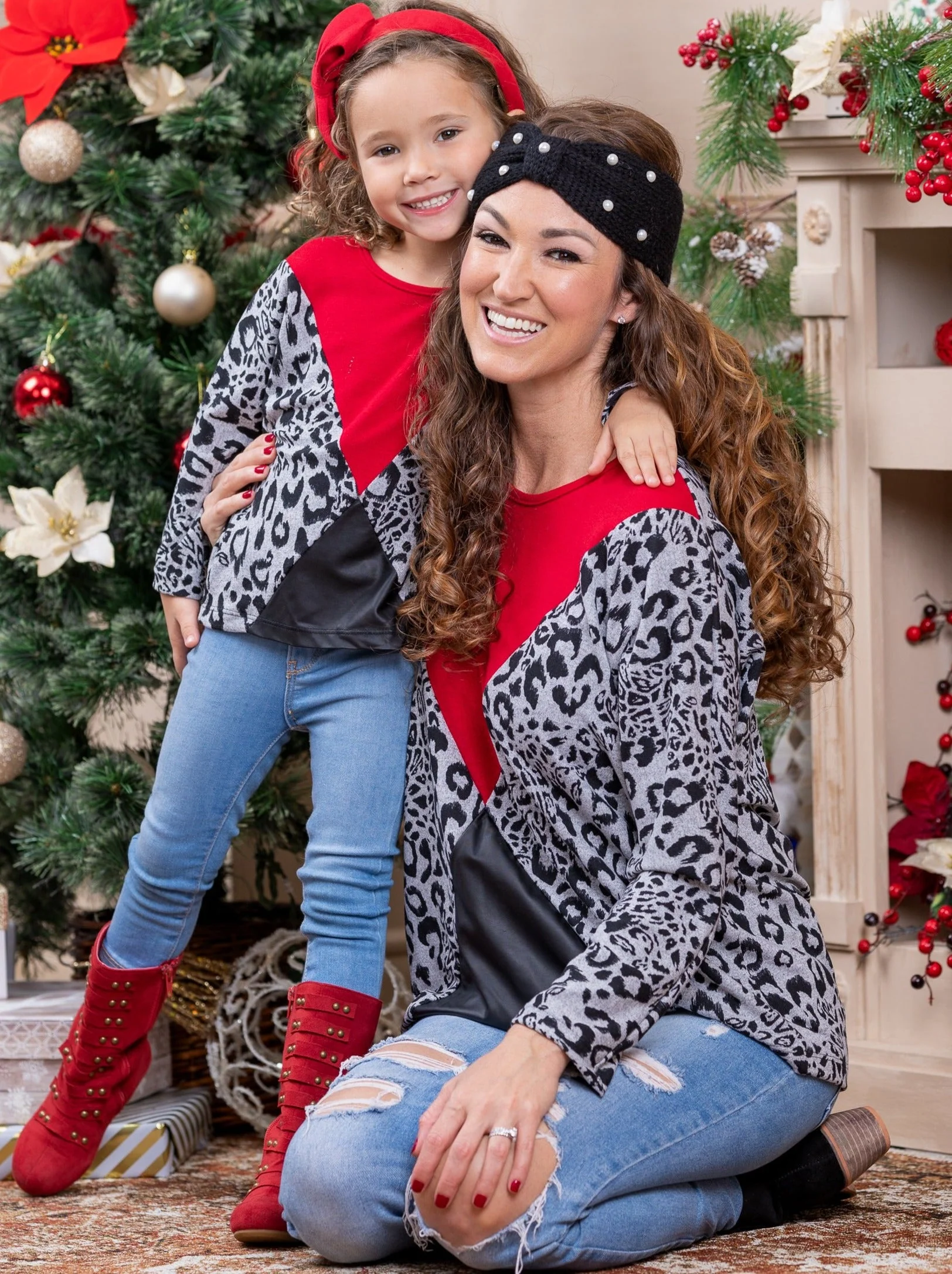 Mommy and Me Crimson Leopard Colorblock Top - Image 3