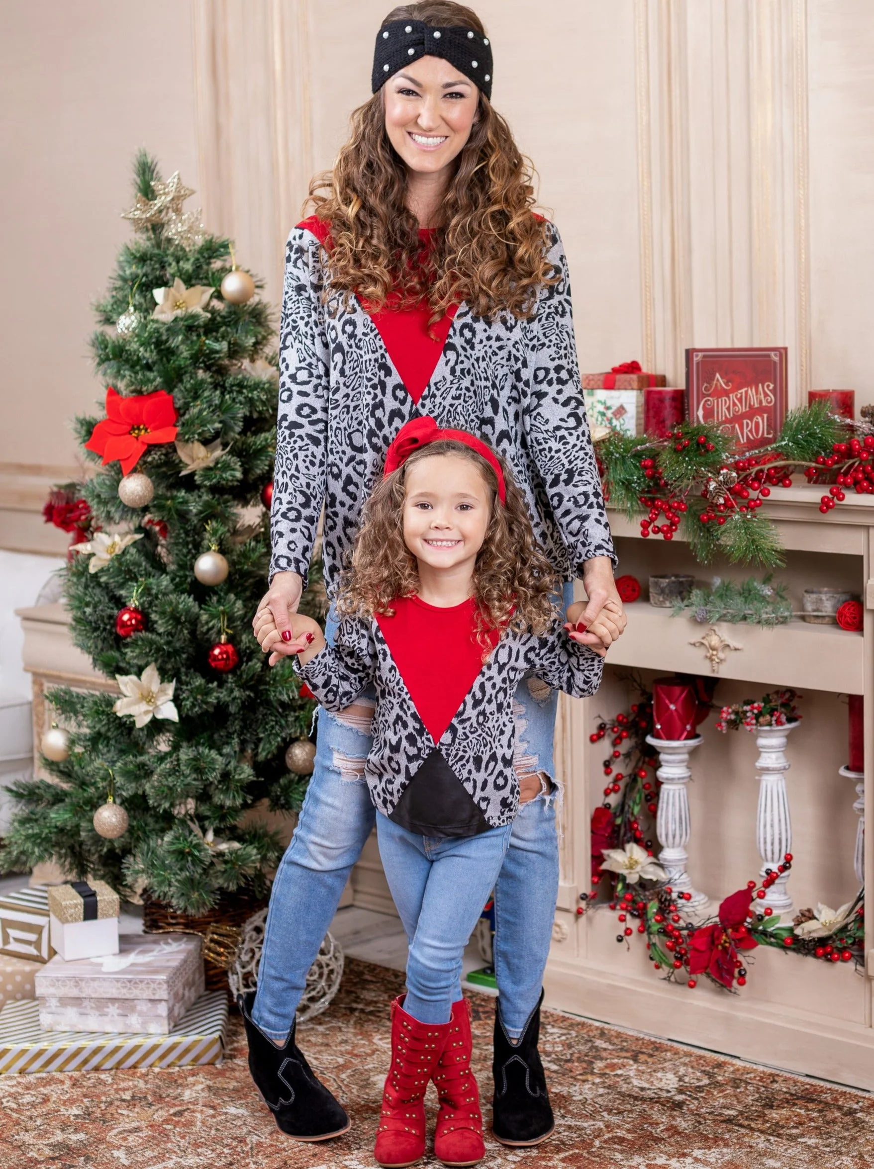 Mommy and Me Crimson Leopard Colorblock Top - Image 4