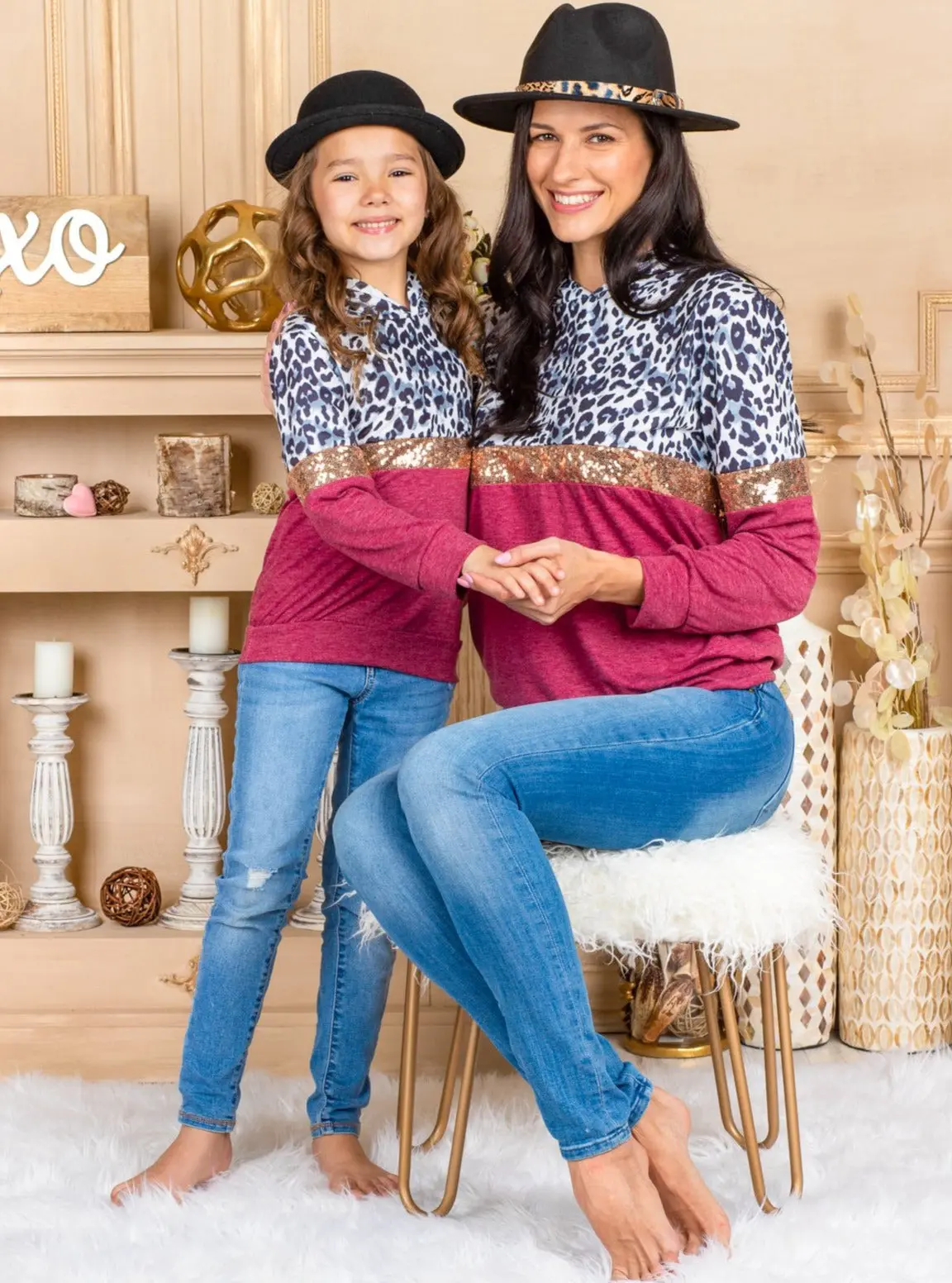 Mommy and Me Leopard Sparkle Hooded Top - Image 2