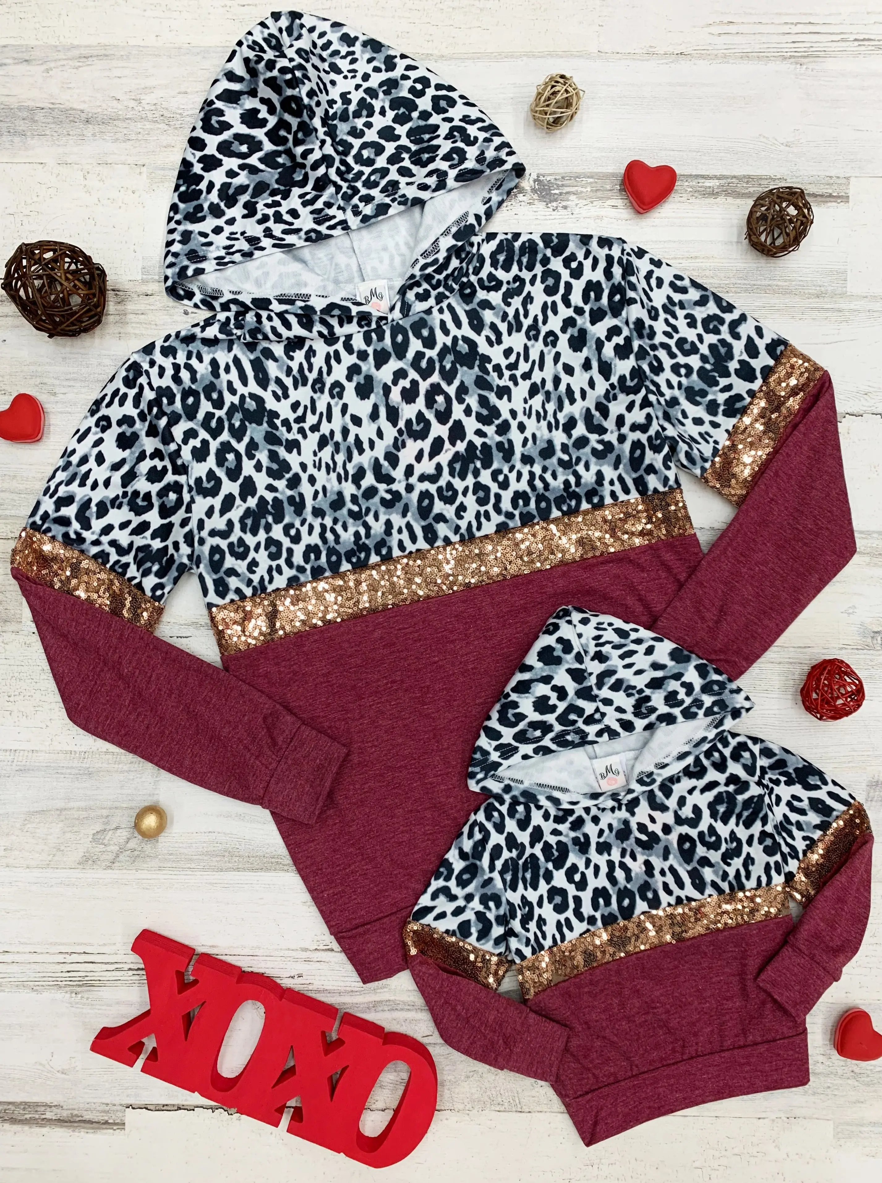 Mommy and Me Leopard Sparkle Hooded Top - Image 3