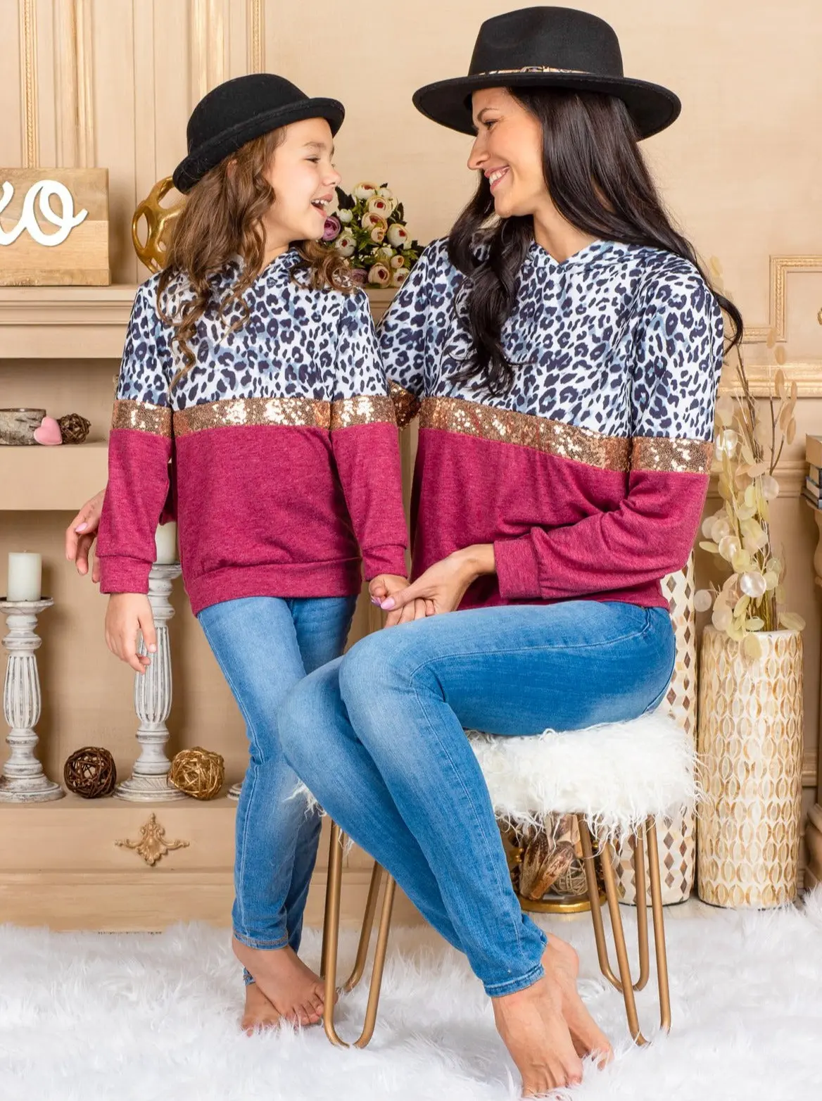 Mommy and Me Leopard Sparkle Hooded Top - Image 4