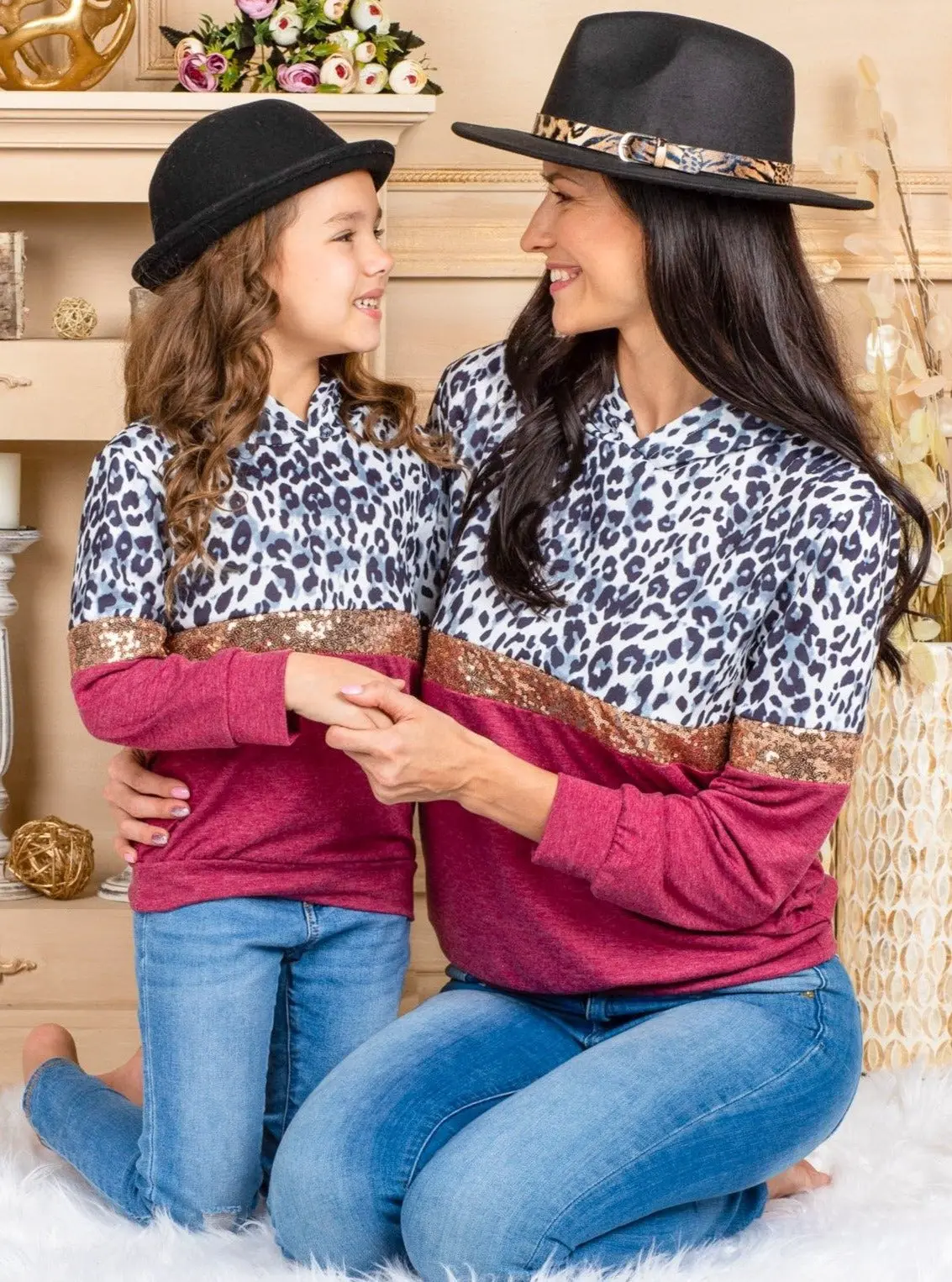 Mommy and Me Leopard Sparkle Hooded Top - Image 5