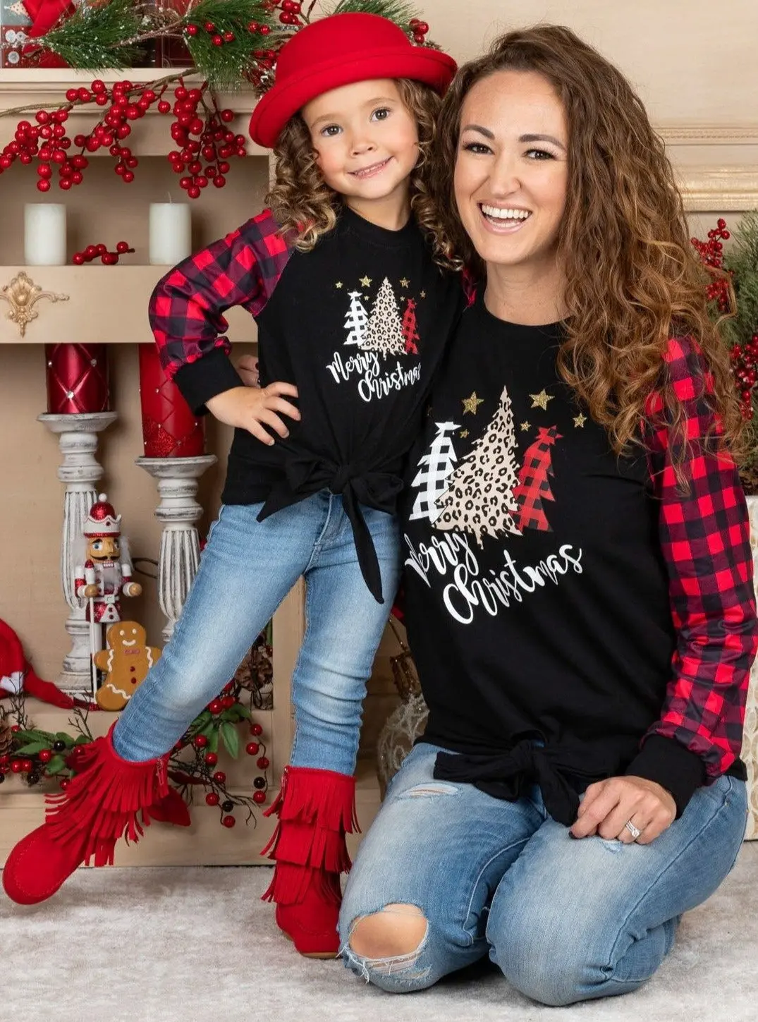 Mommy and Me Merry Christmas Knot Hem Raglan Top - Image 3