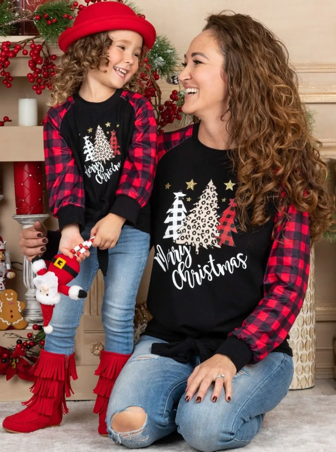 Mommy and Me Merry Christmas Knot Hem Raglan Top - Image 4