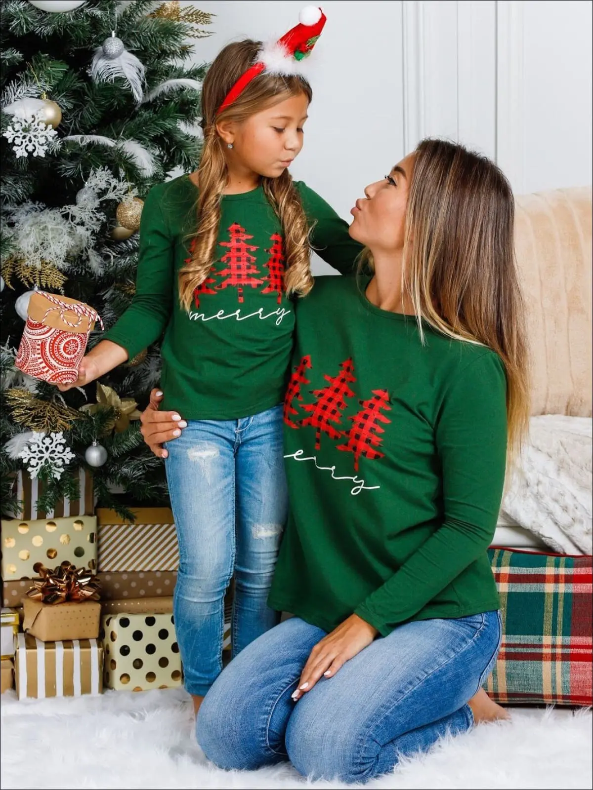 Mommy and Me Merry Plaid Christmas Tree Top - Image 2