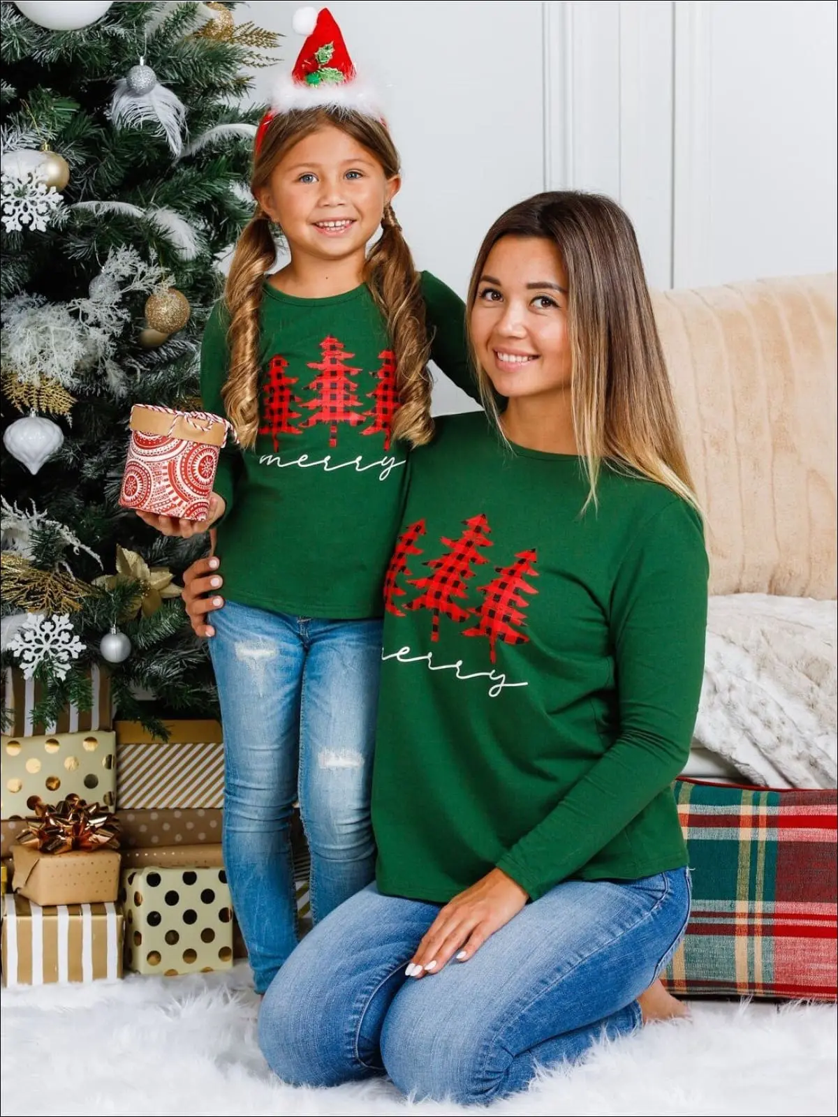 Mommy and Me Merry Plaid Christmas Tree Top - Image 3
