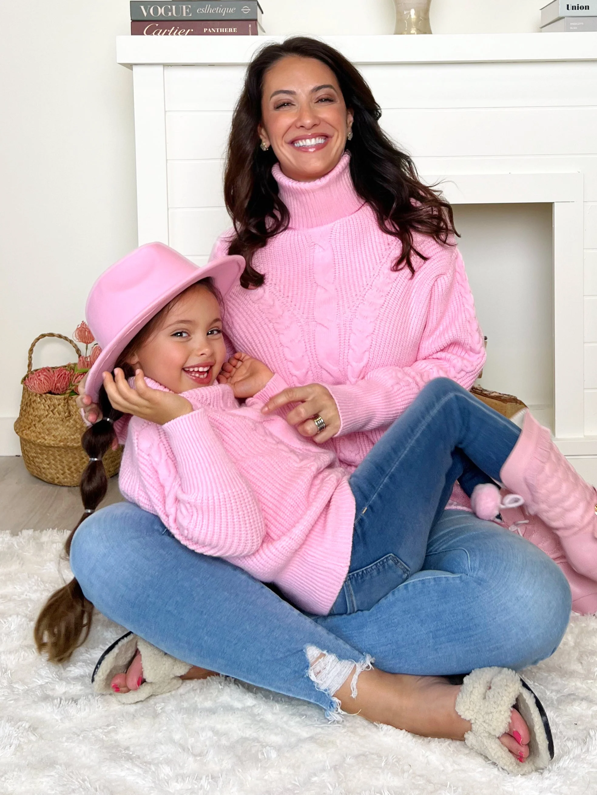 Mommy and Me Pink Oversized Cable Knit Sweater - Image 4