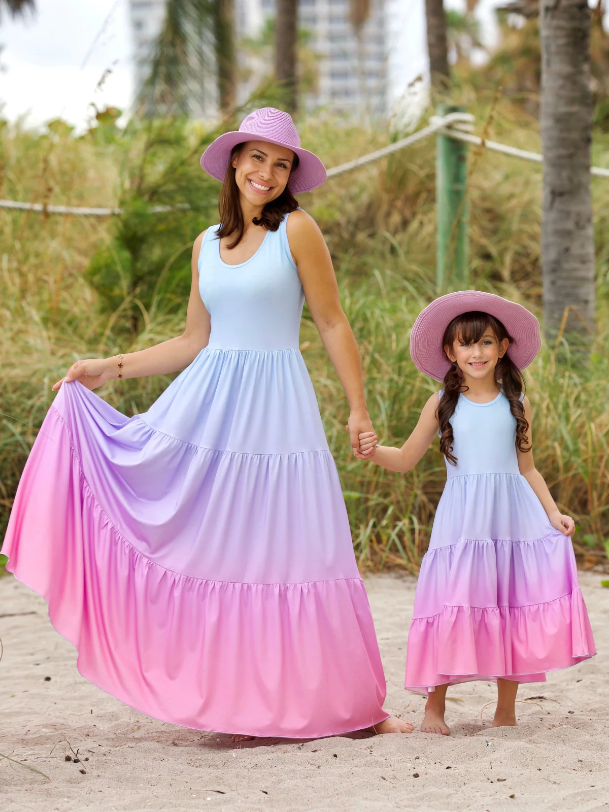 Mommy and Me Pastel Ombre Tiered Maxi Dress - Image 3