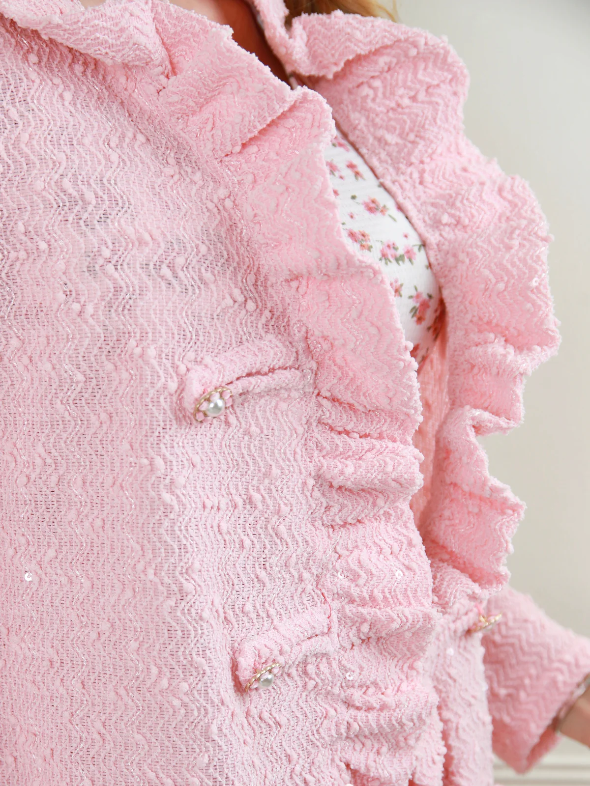 Mommy and Me Classy Duo Pink Blazer Ruffle Cardigan - Image 2
