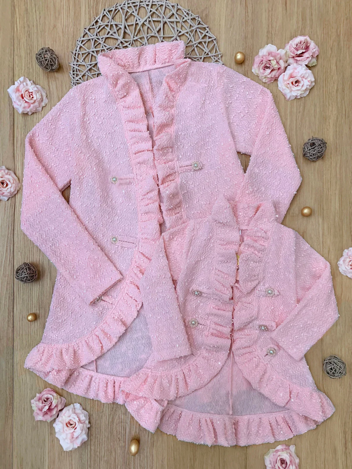 Mommy and Me Classy Duo Pink Blazer Ruffle Cardigan - Image 5