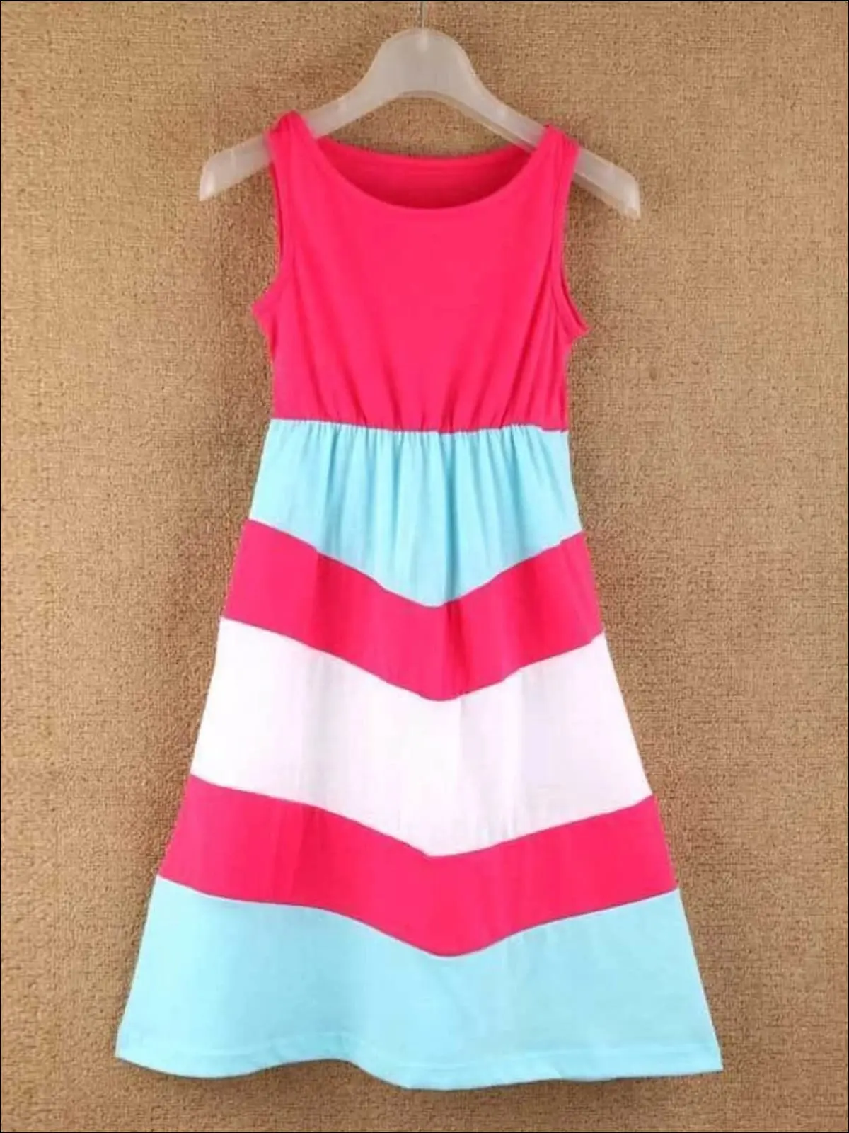 Mommy and Me Pink, Blue and White Chevron Maxi Dress - Image 3