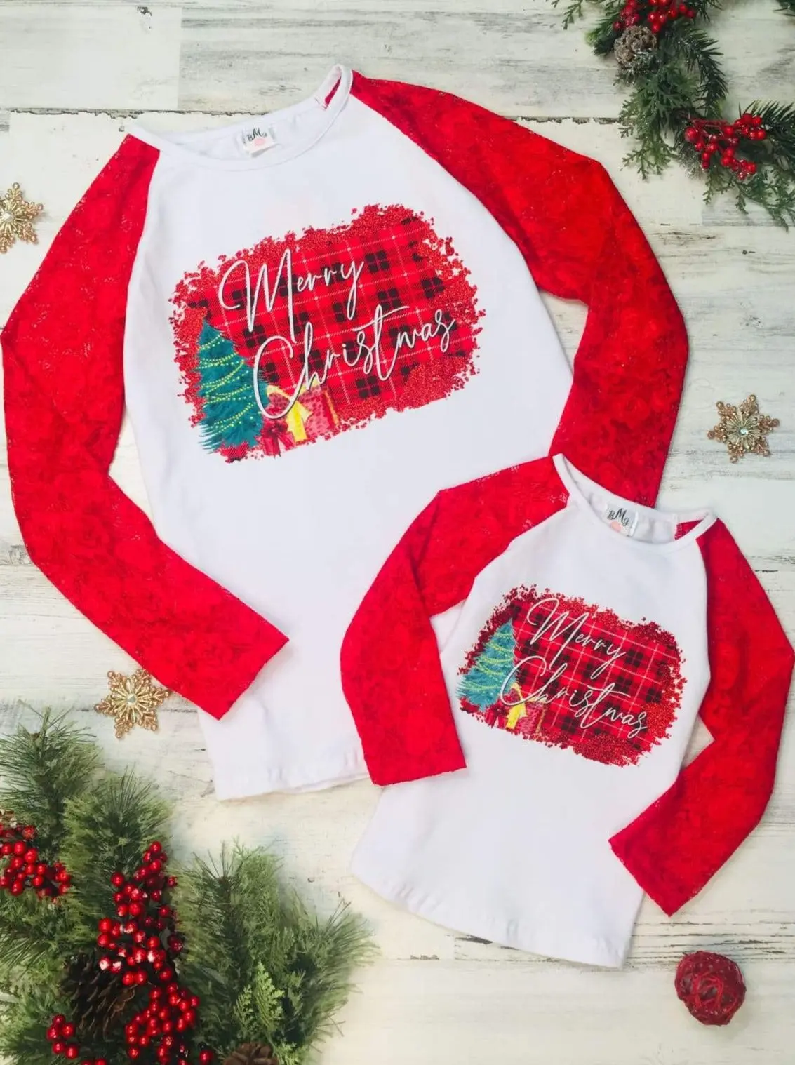 Mommy and Me Merry Christmas Raglan Lace Top - Image 3