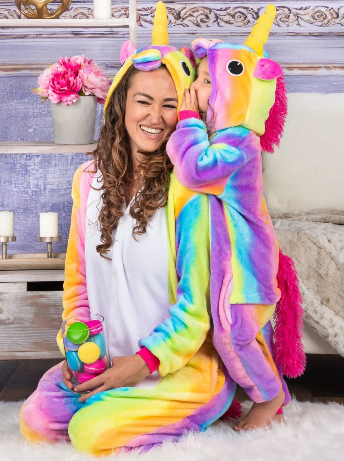 Mommy and Me Pastel Rainbow Unicorn Onesie Pajamas - Image 3