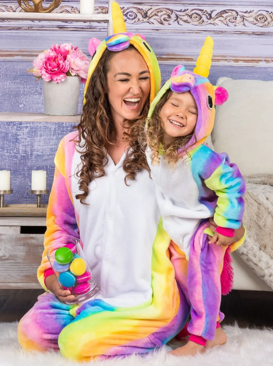 Mommy and Me Pastel Rainbow Unicorn Onesie Pajamas - Image 4
