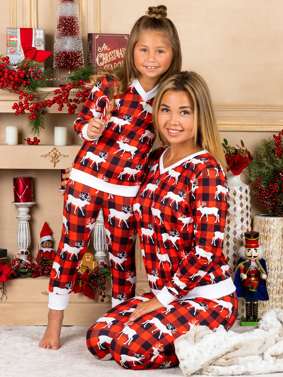 Mommy and Me Reindeer Plaid Pajama Set - Image 2