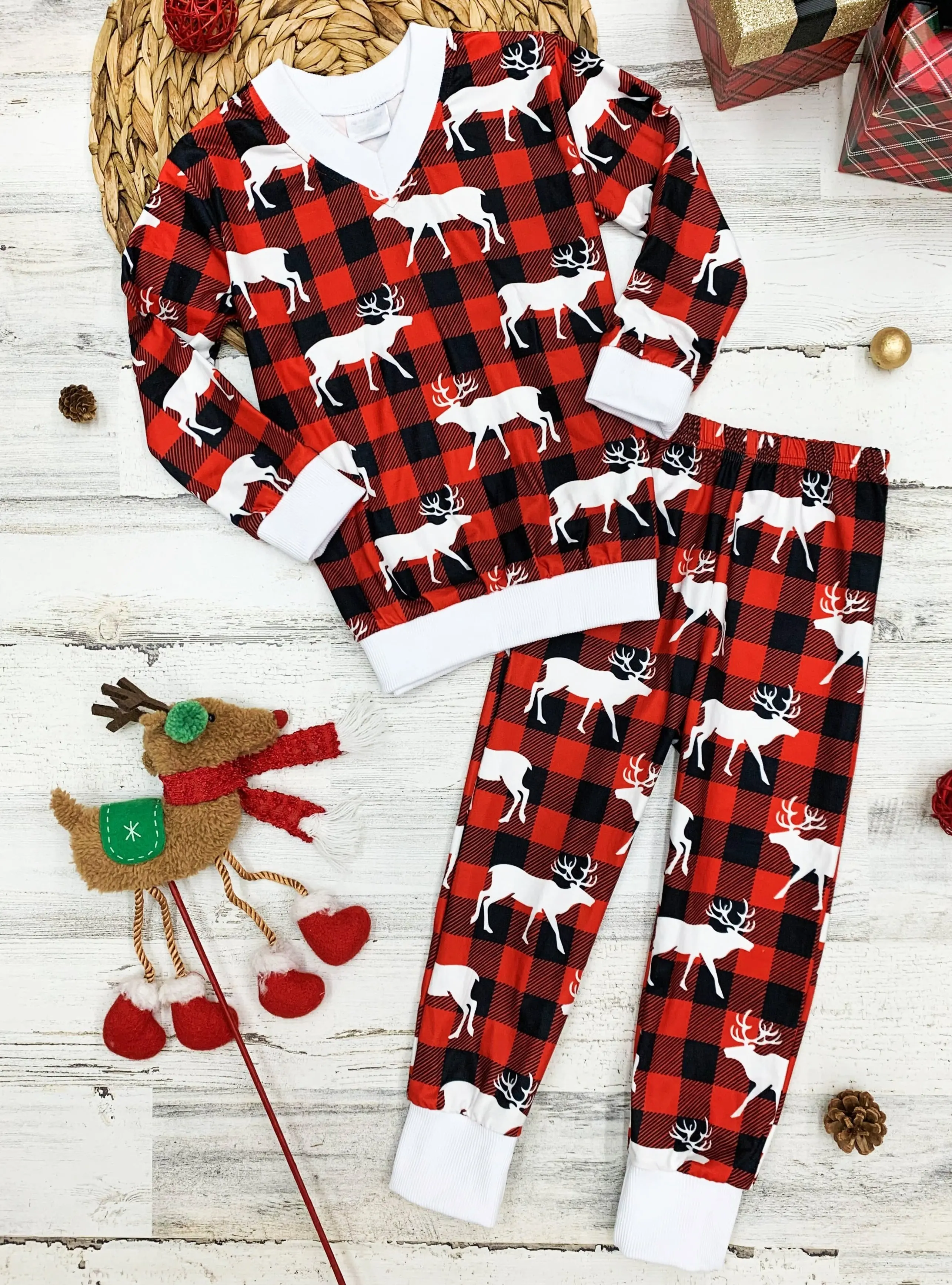 Mommy and Me Reindeer Plaid Pajama Set - Image 3