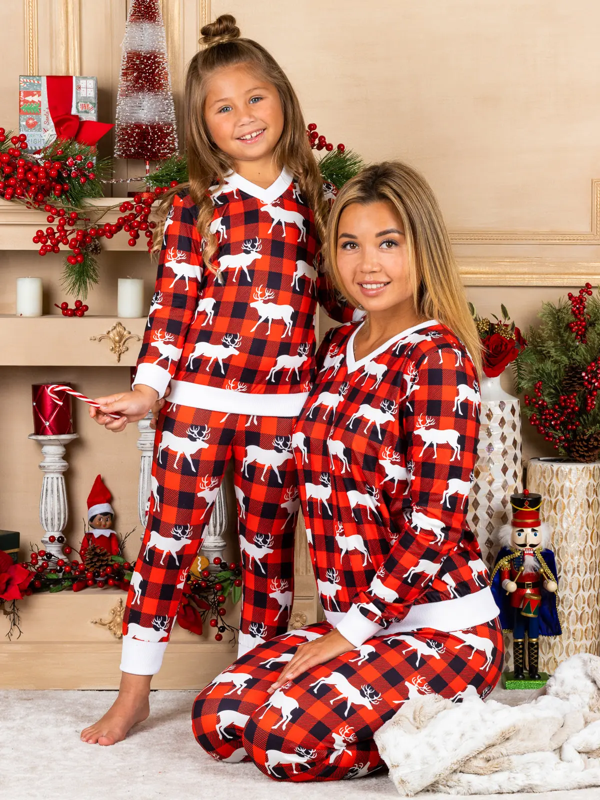 Mommy and Me Reindeer Plaid Pajama Set - Image 4