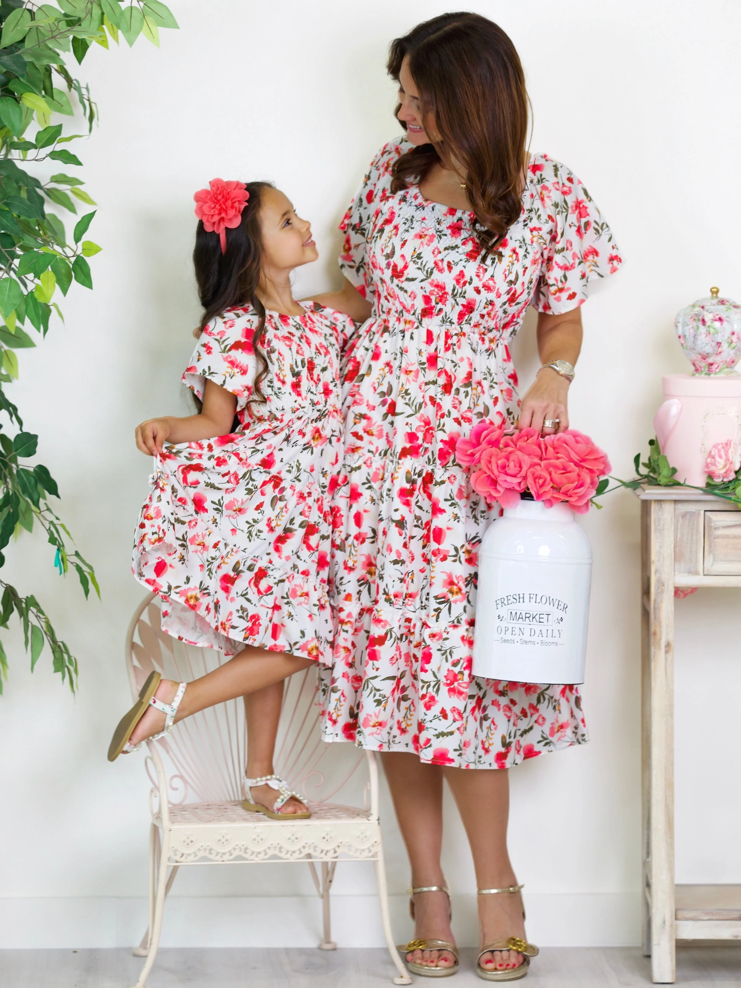 Mommy and Me Red Floral Smocked Dress - Image 2