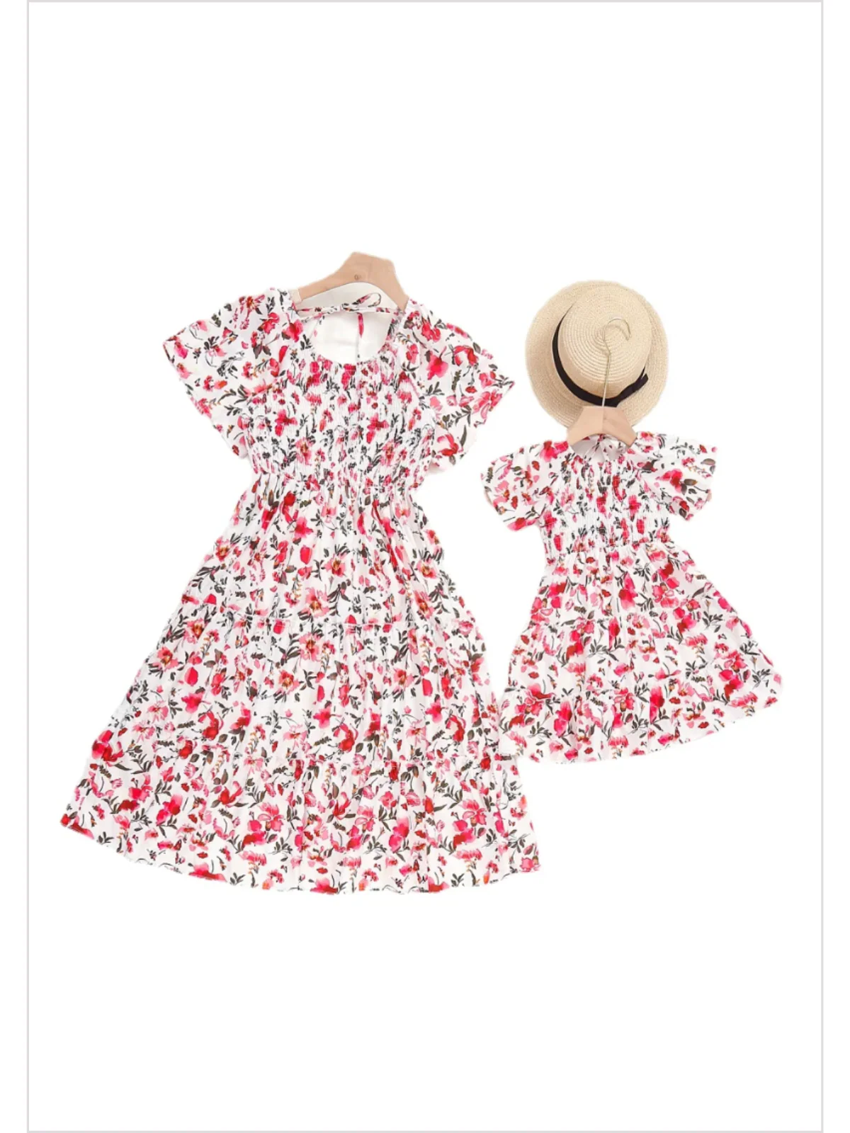 Mommy and Me Red Floral Smocked Dress - Image 3