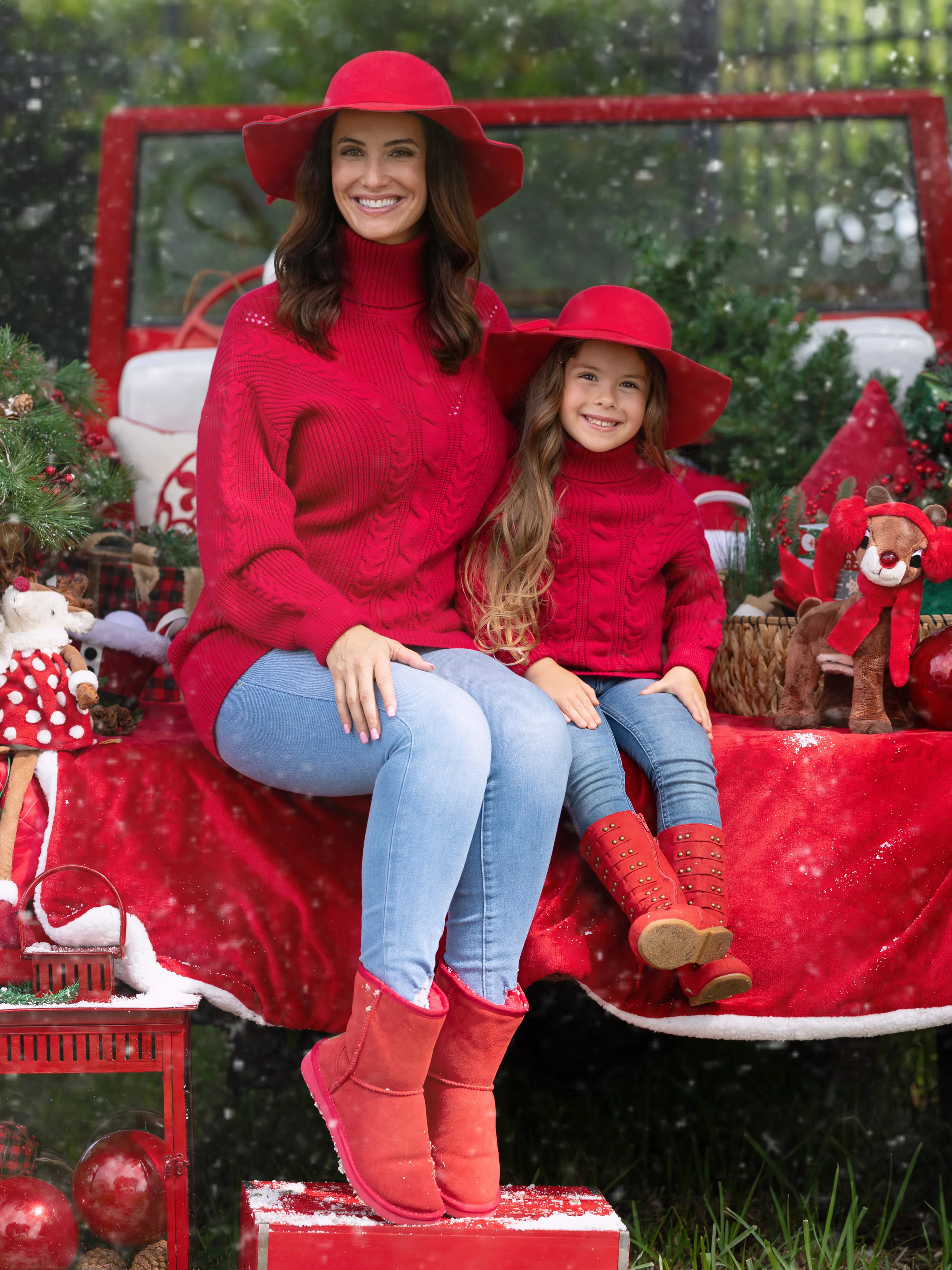 Mommy and Me Red Oversized Cable Knit Sweater - Image 4