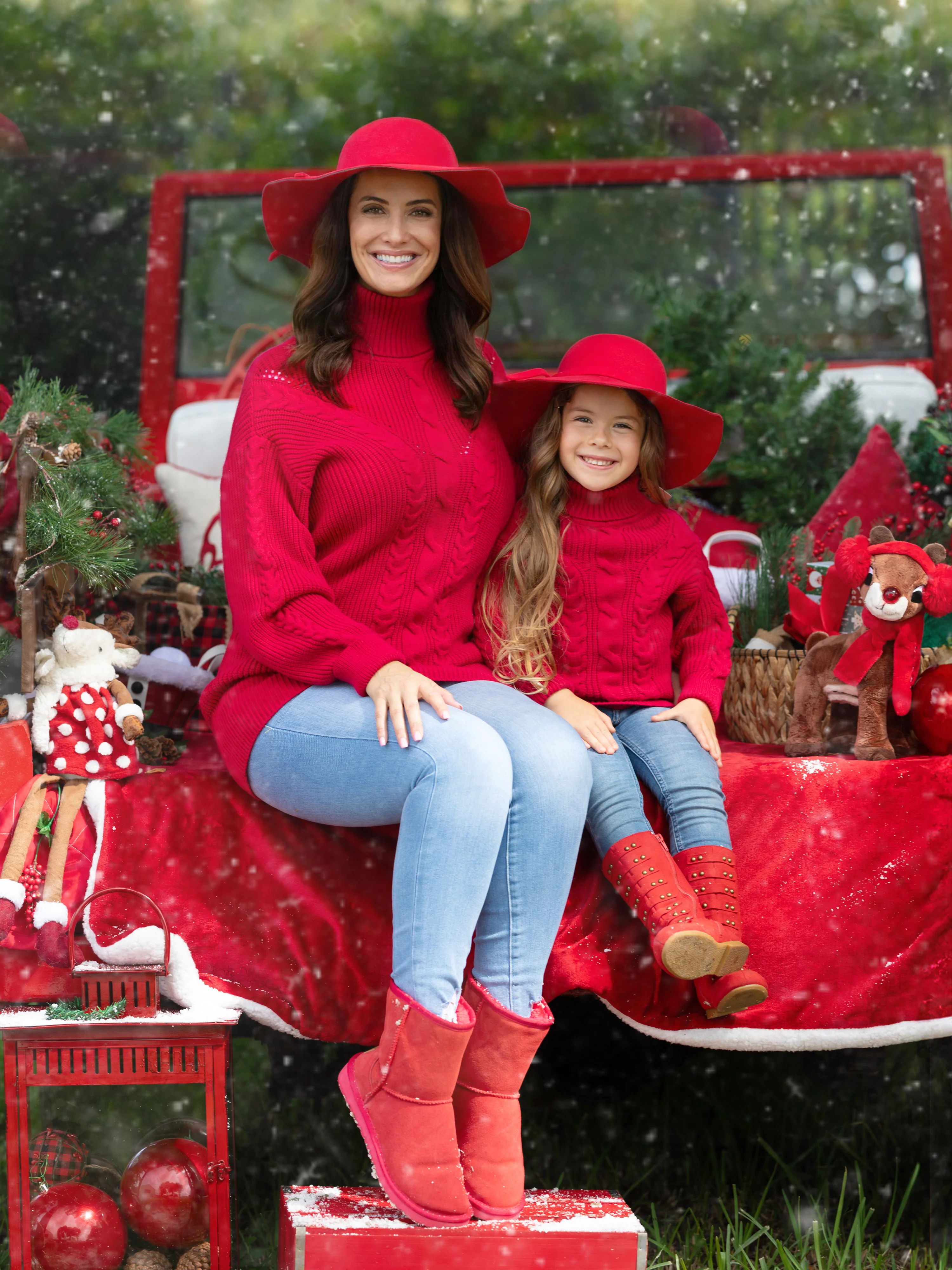 Mommy and Me Red Oversized Cable Knit Sweater - Image 6