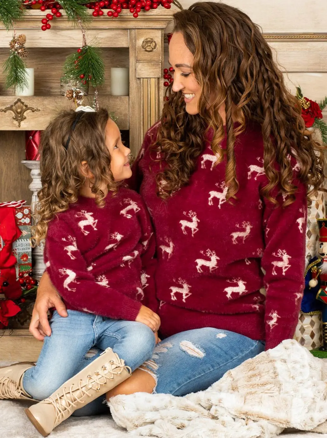 Mommy and Me Reindeer Queen Fuzzy Sweater - Image 4