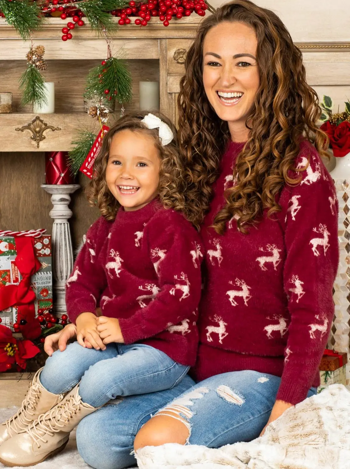 Mommy and Me Reindeer Queen Fuzzy Sweater - Image 5