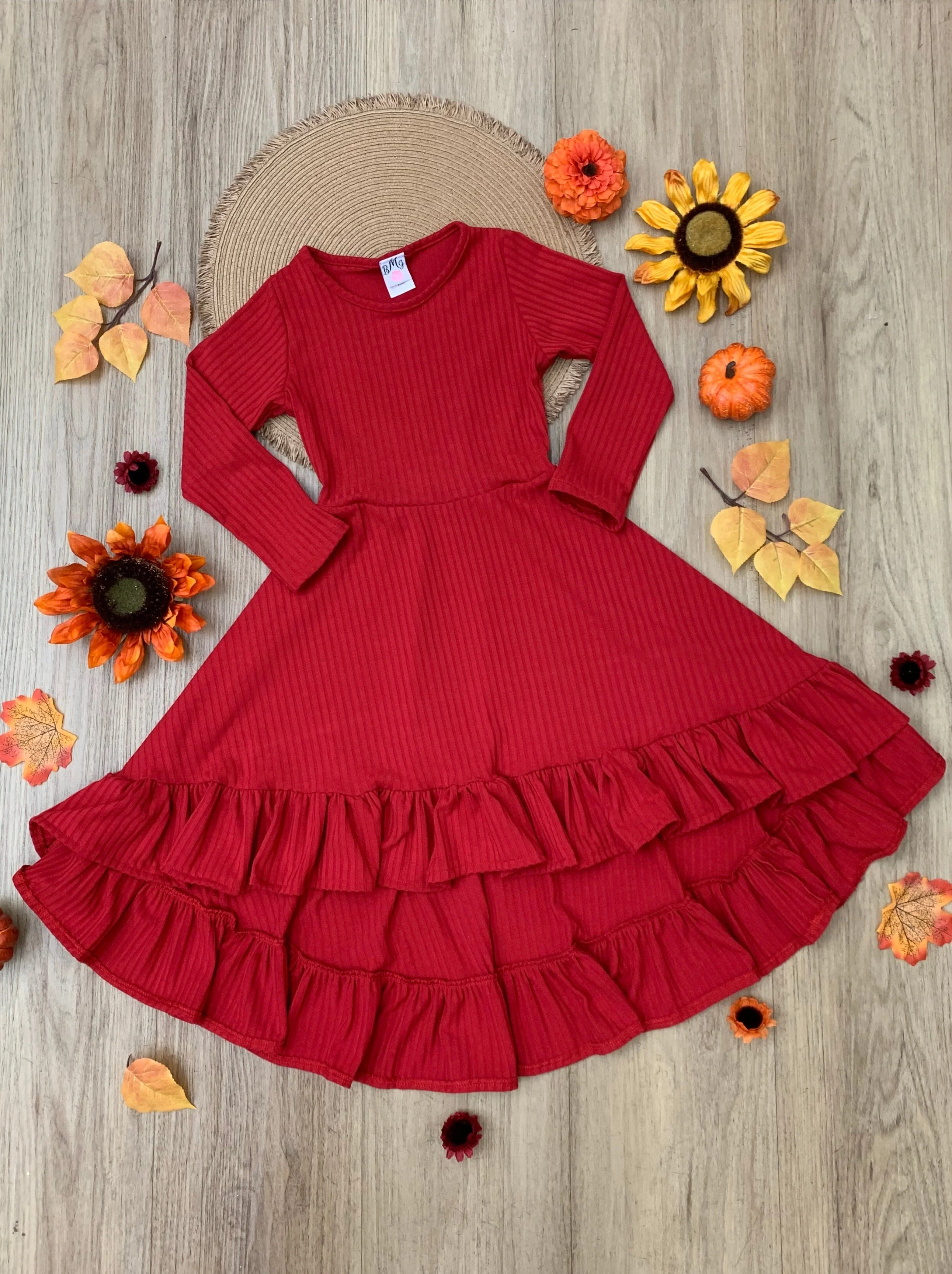 Mommy and Me Red Ruffled Rib Hi-Lo Twirl Dress - Image 4