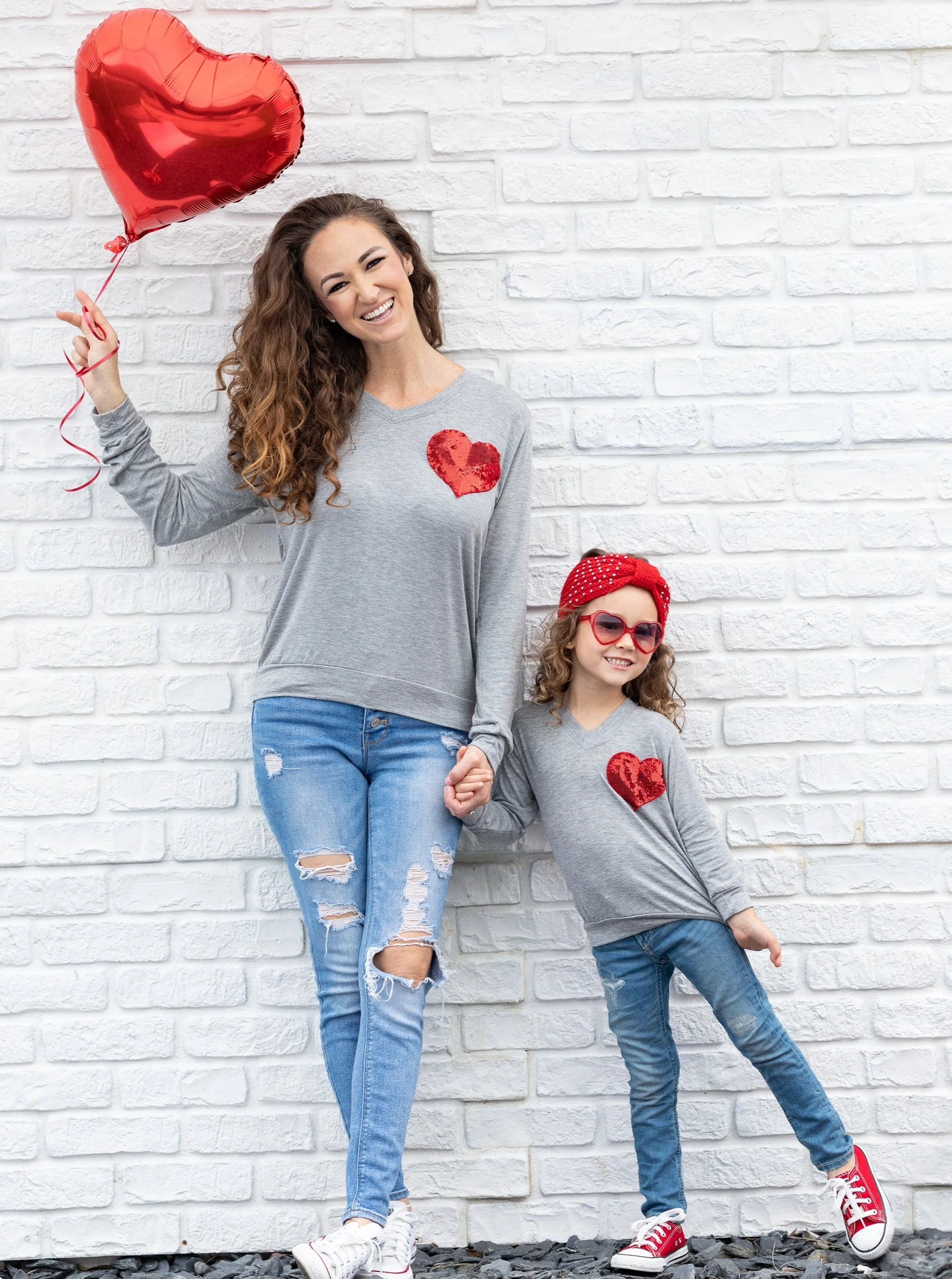 Mommy and Me Shining Heart Grey Top - Image 2