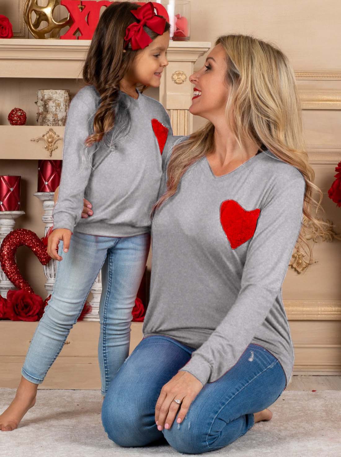 Mommy and Me Shining Heart Grey Top - Image 3