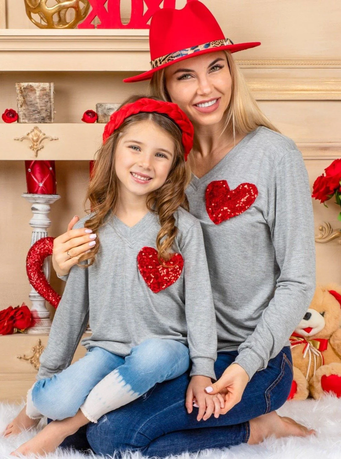 Mommy and Me Shining Heart Grey Top - Image 4
