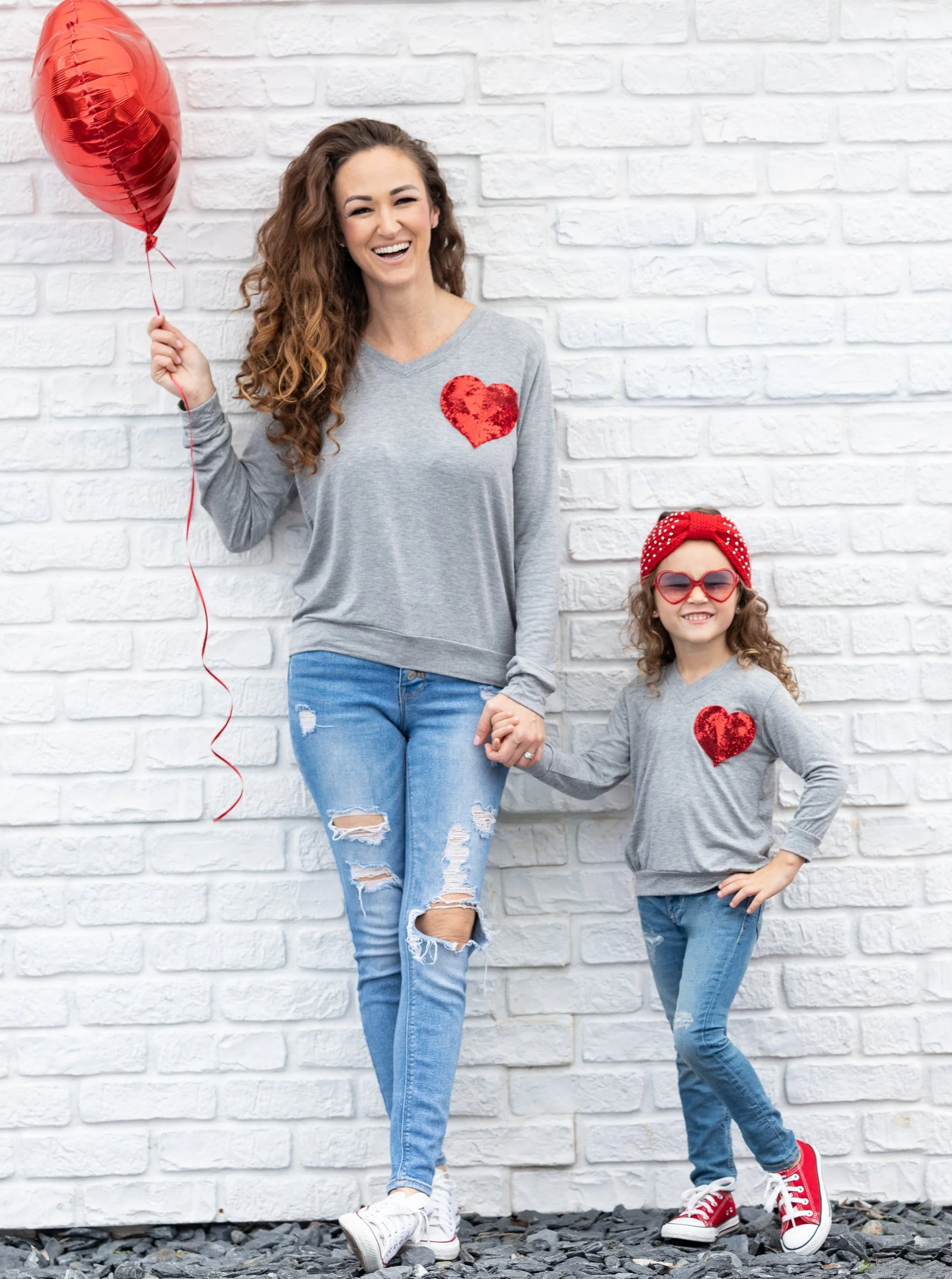 Mommy and Me Shining Heart Grey Top - Image 7