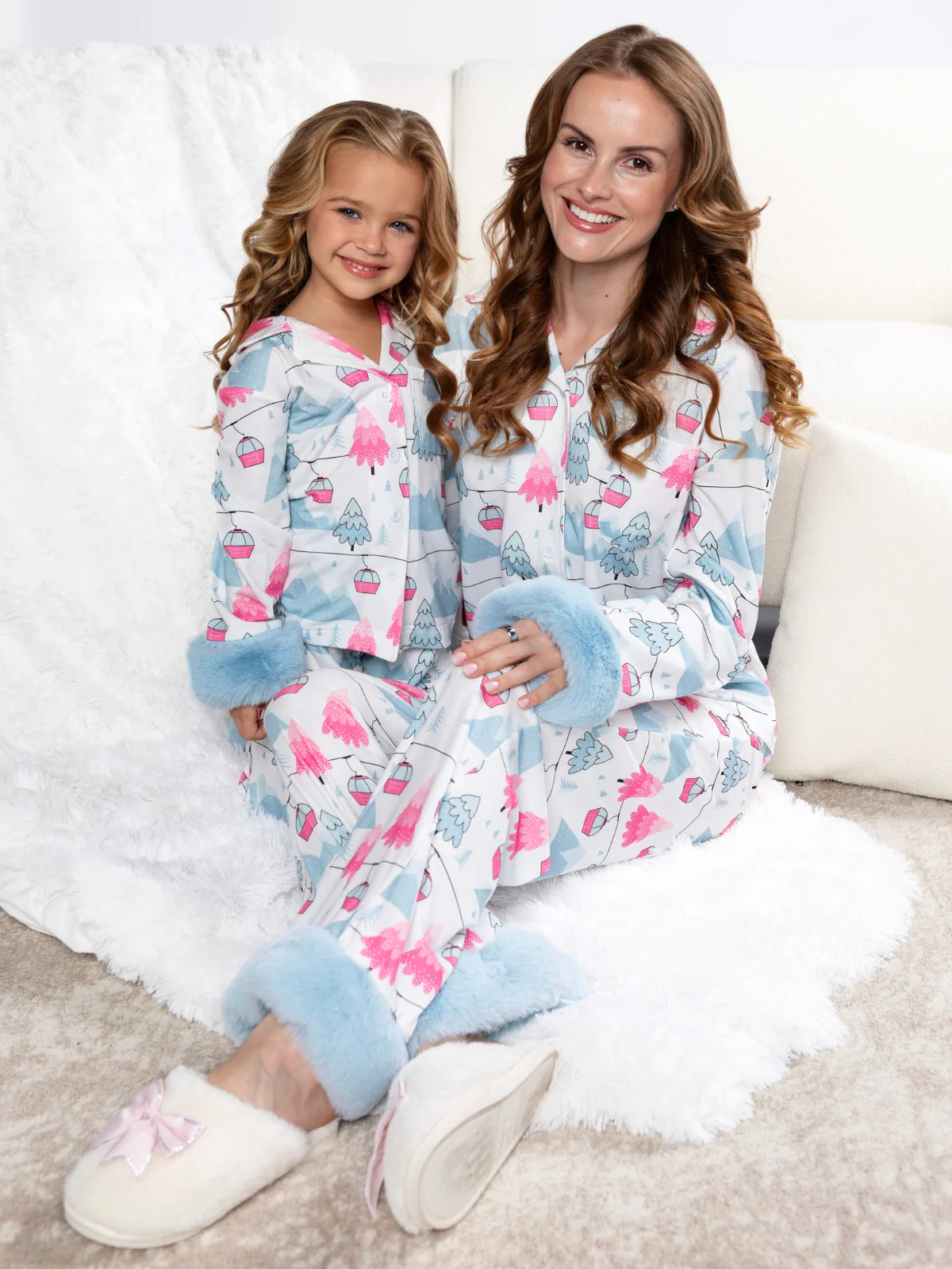 Mommy and Me Ski Slopes & Snuggles Furry Pajama Set - Image 5