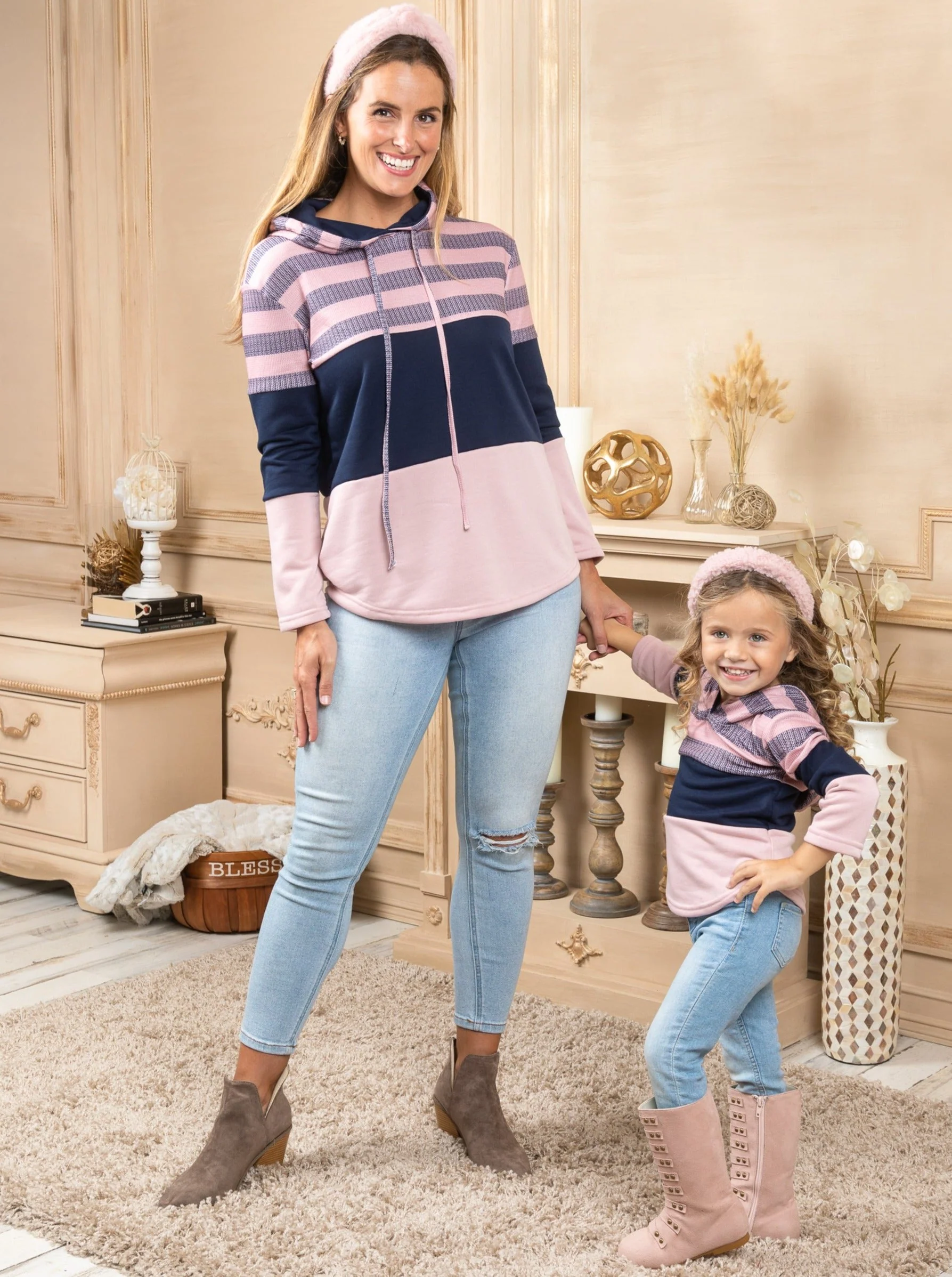 Mommy and Me Striped Colorblock Hoodie - Image 5