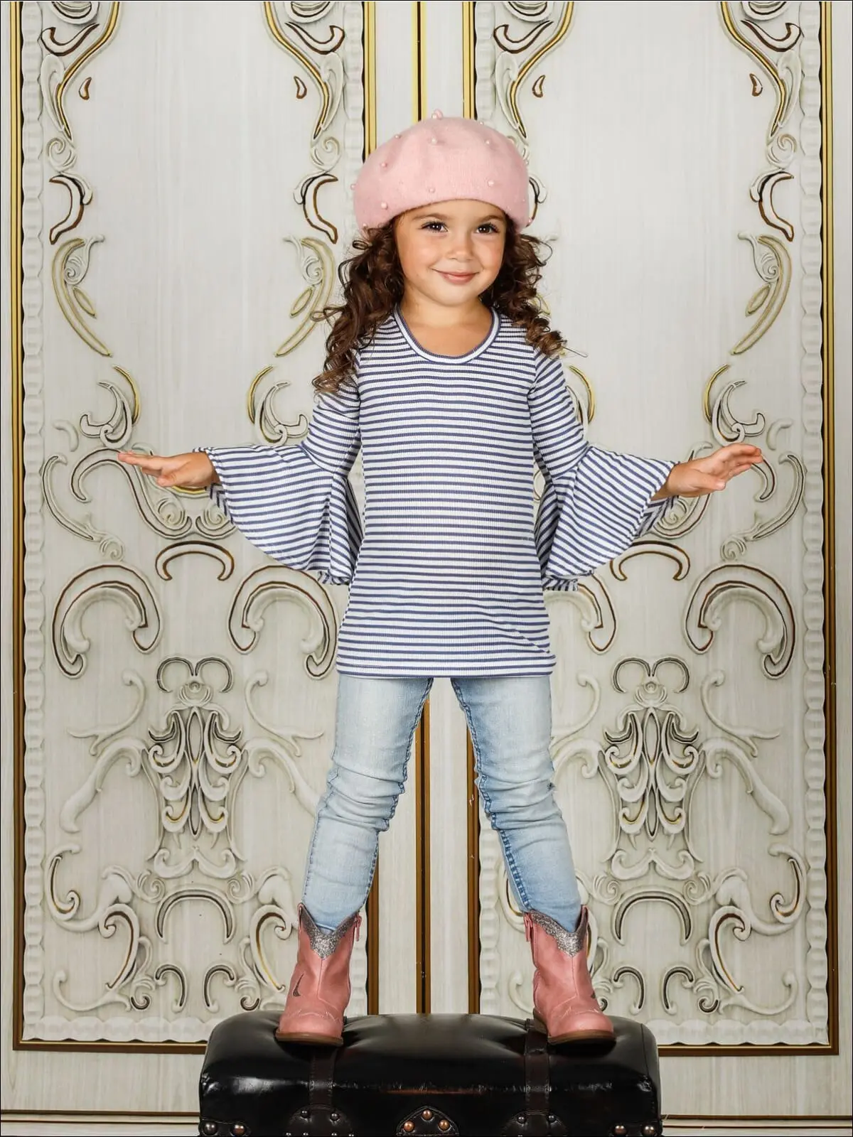 Mommy and Me Striped Long Bell Sleeve Top - Image 2