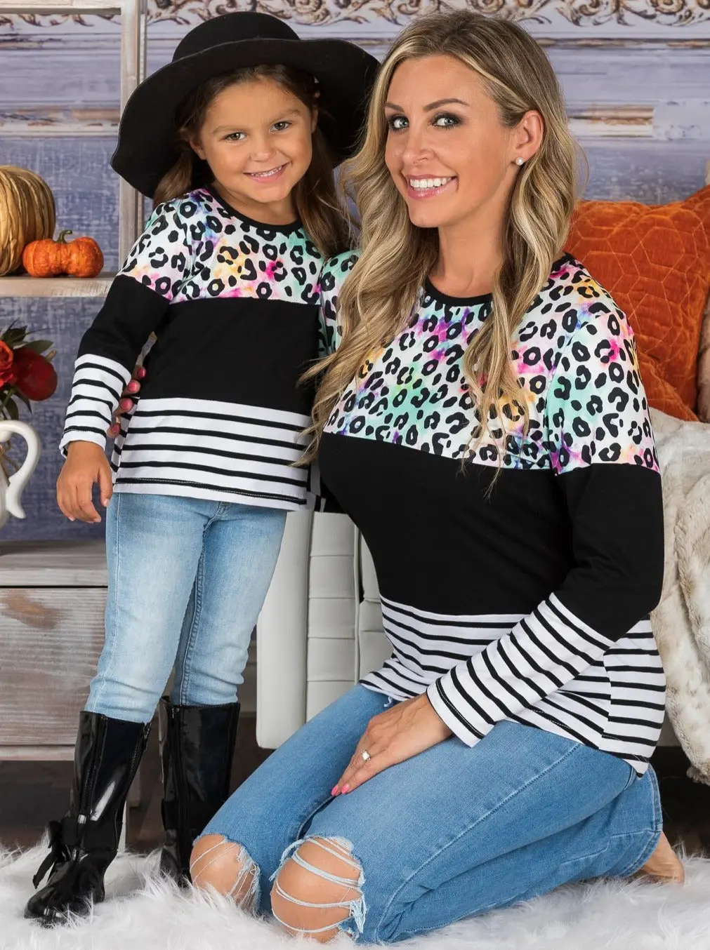Mommy and Me Pastel Leopard Colorblock Top - Image 2