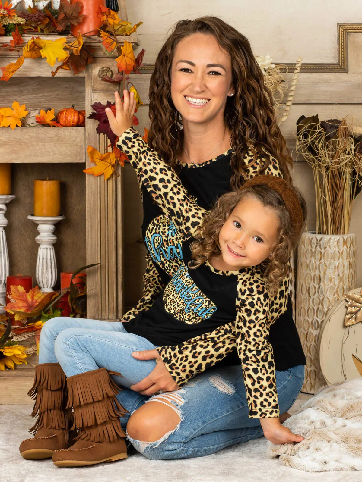 Mommy and Me Thankful Pumpkin Leopard Top - Image 3
