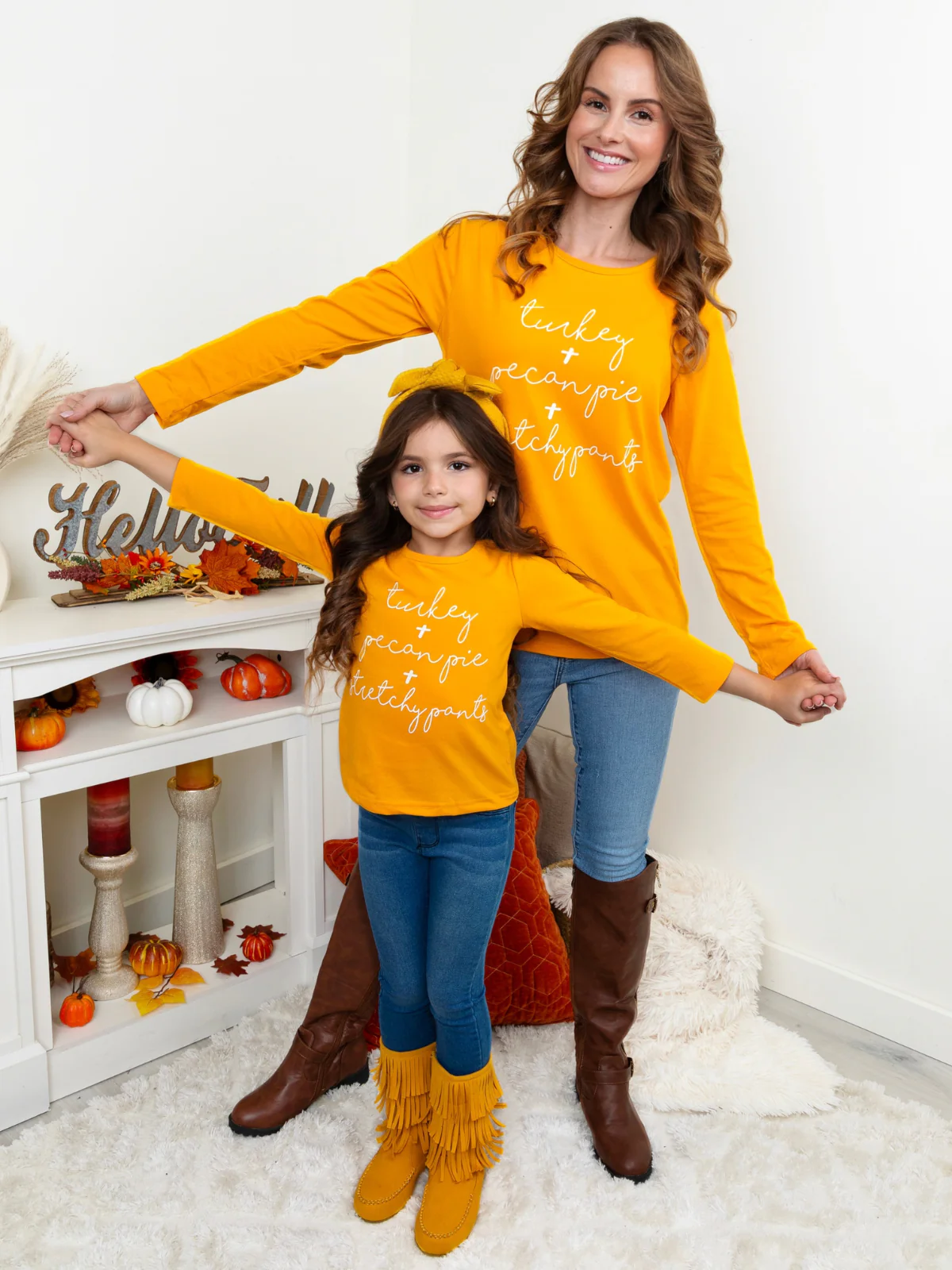 Mommy and Me Turkey + Pecan Pie + Stretchy Pants Long Sleeve Top - Image 3