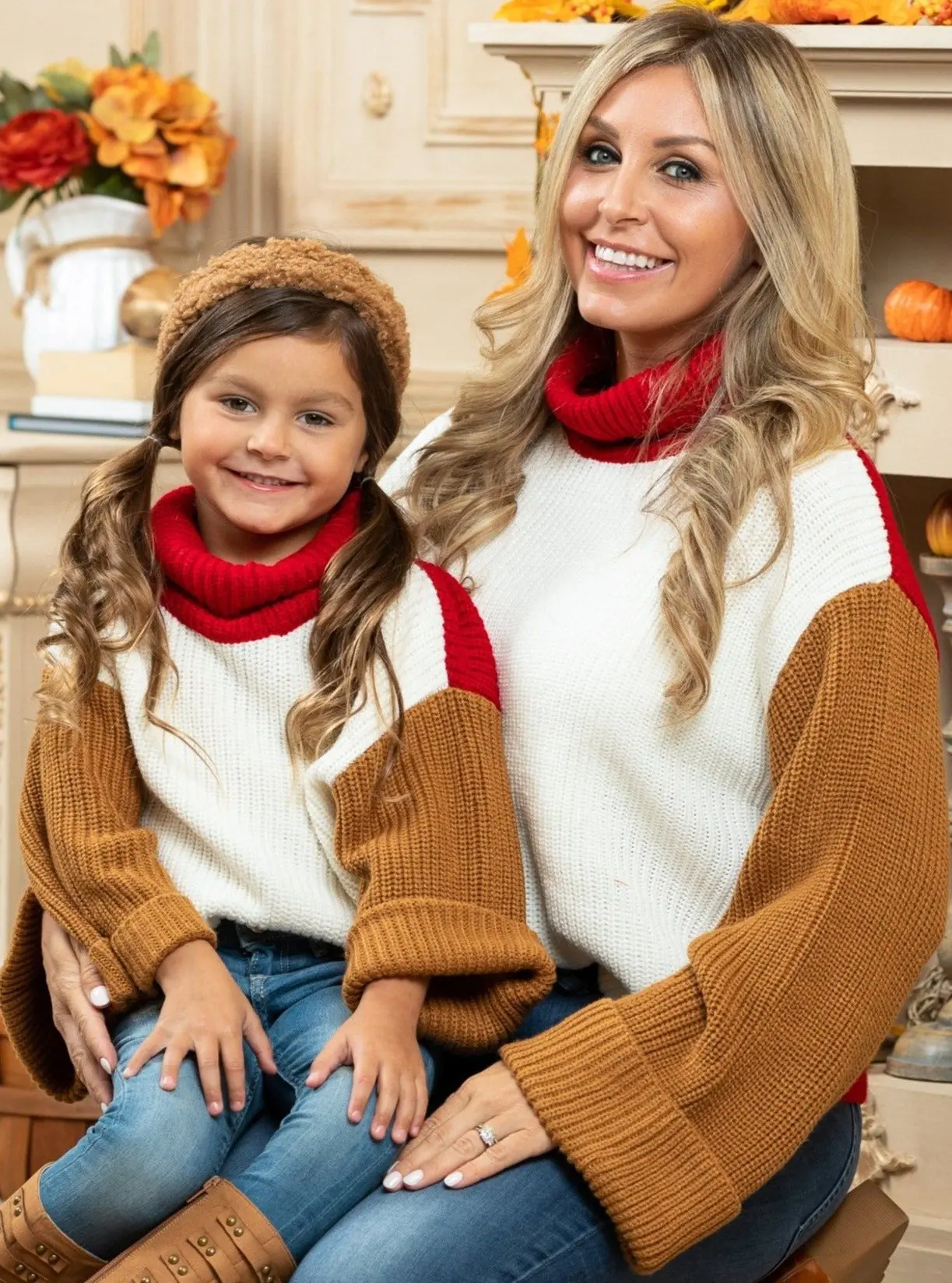 Mommy and Me Colorblock Turtleneck Sweater - Image 2