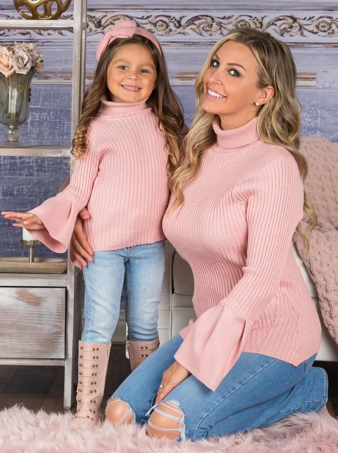 Mommy and Me Boho Sleeve Turtleneck Sweater - Image 2