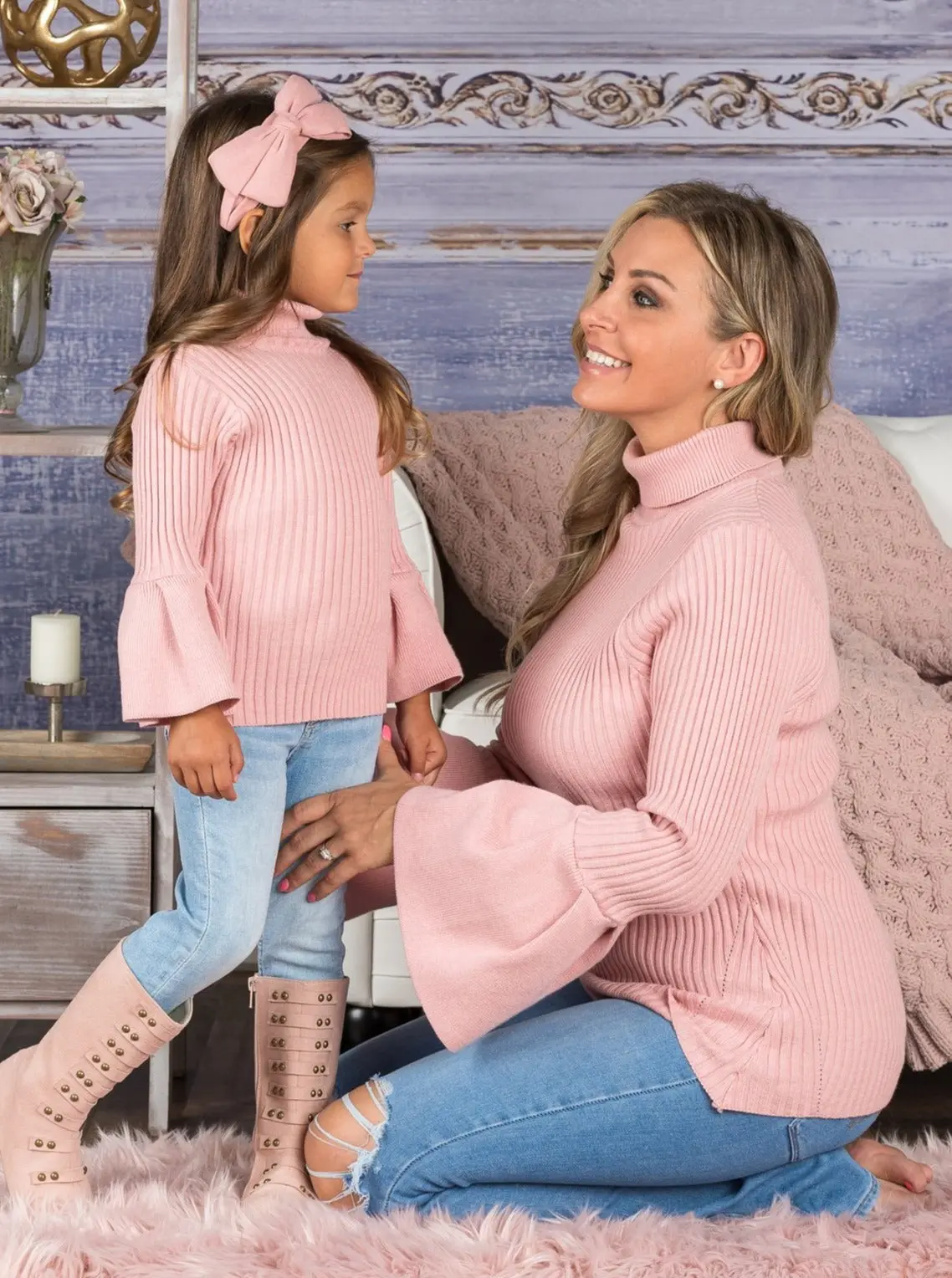 Mommy and Me Boho Sleeve Turtleneck Sweater - Image 3