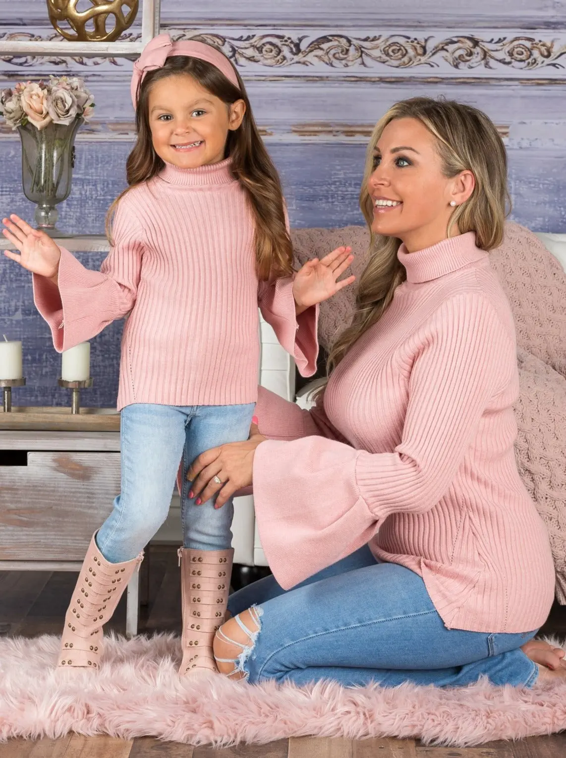 Mommy and Me Boho Sleeve Turtleneck Sweater - Image 4