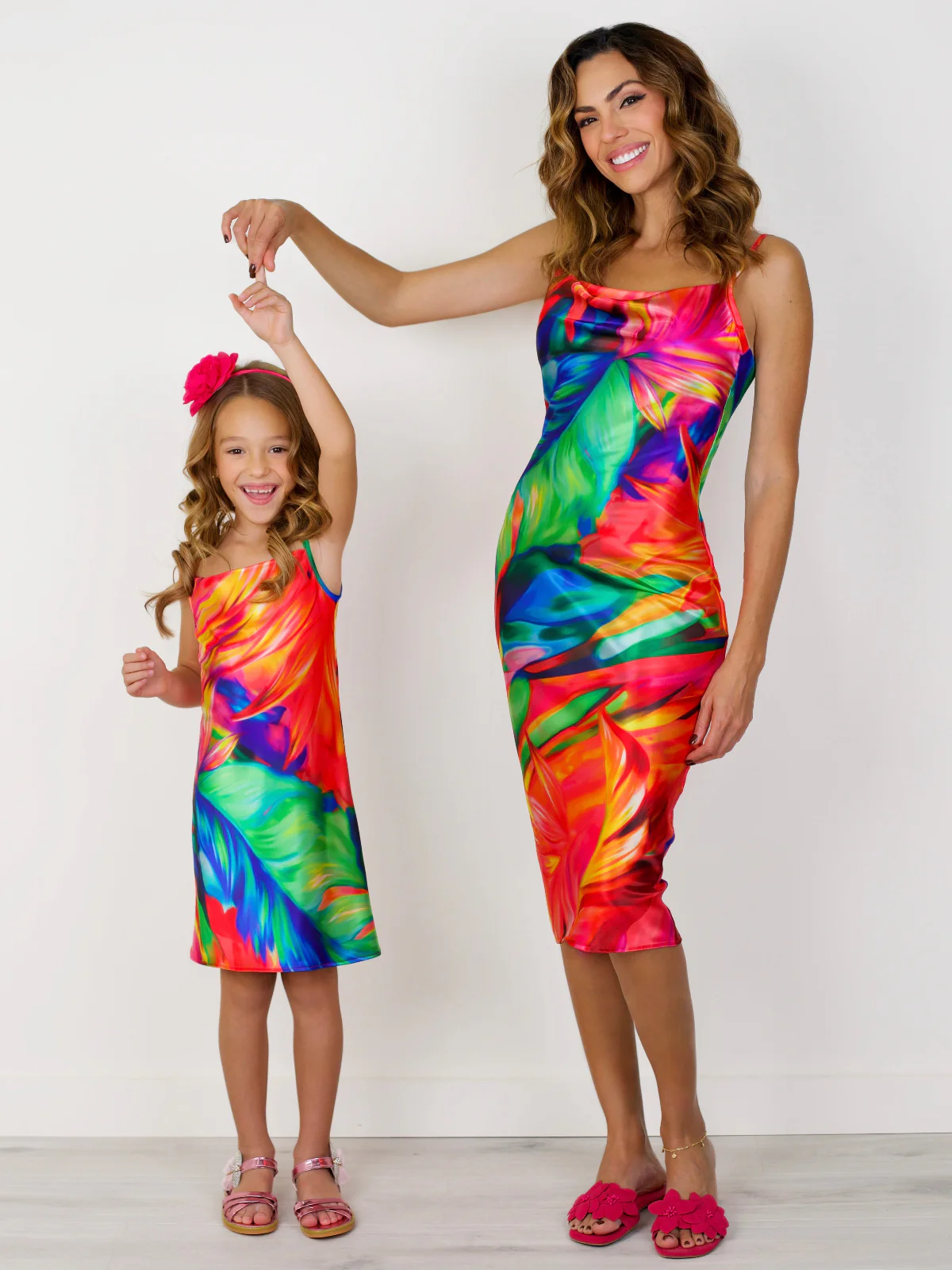 Mommy and Me Tropical Print Satin Midi Slipdress - Image 2